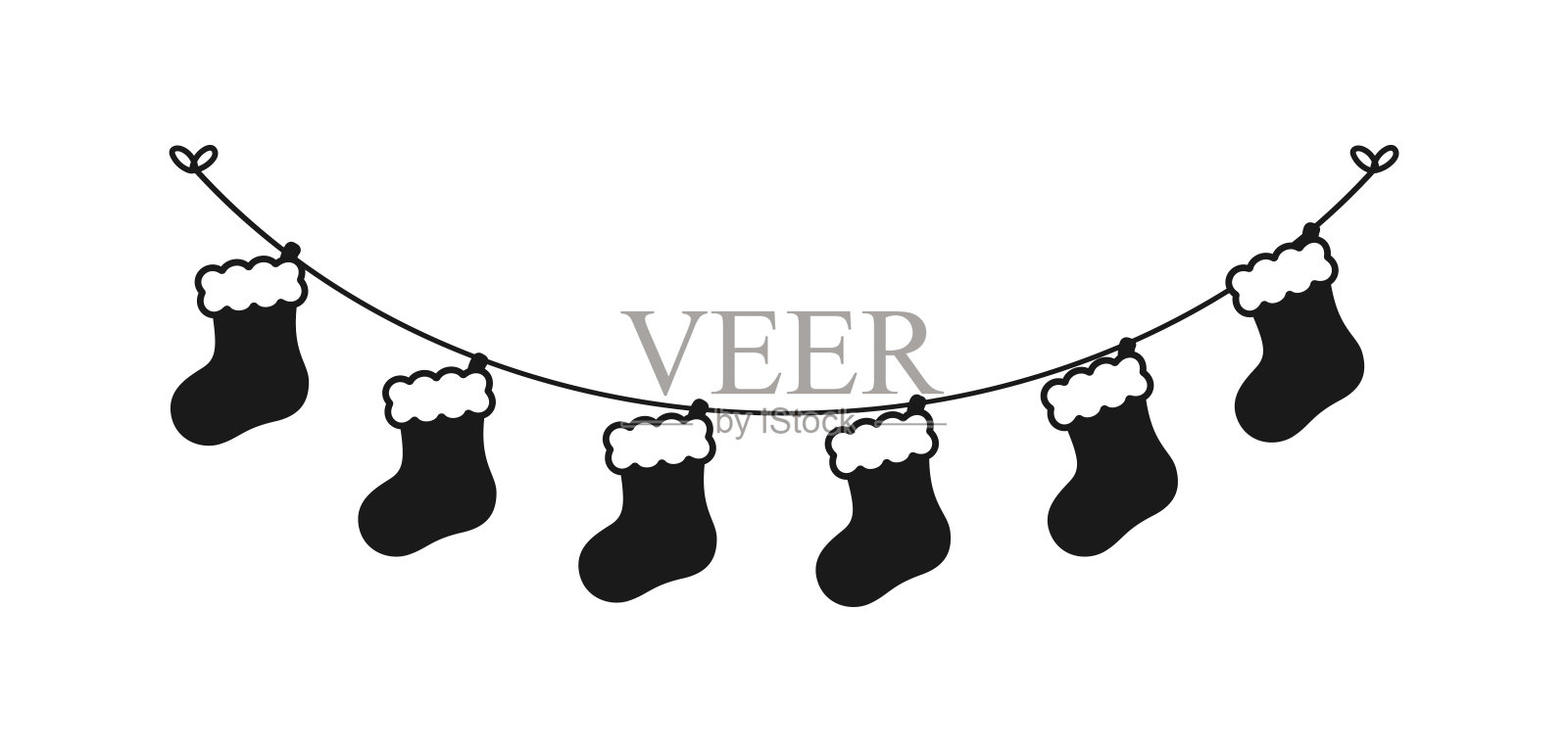圣诞袜剪影花环矢量插图，圣诞袜图形节日冬季假期狩猎插画图片素材