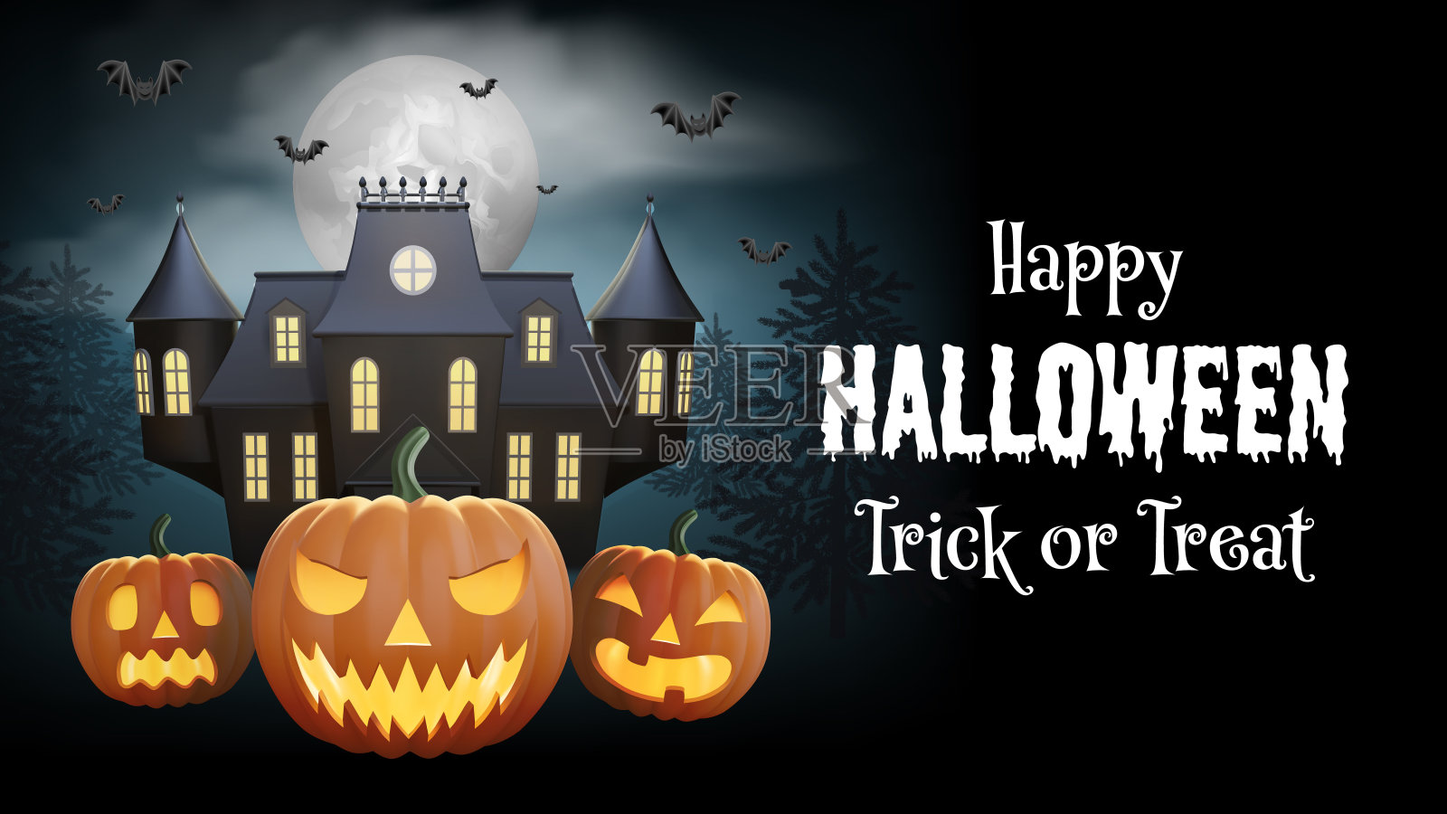 万圣节背景南瓜和鬼屋插画图片素材