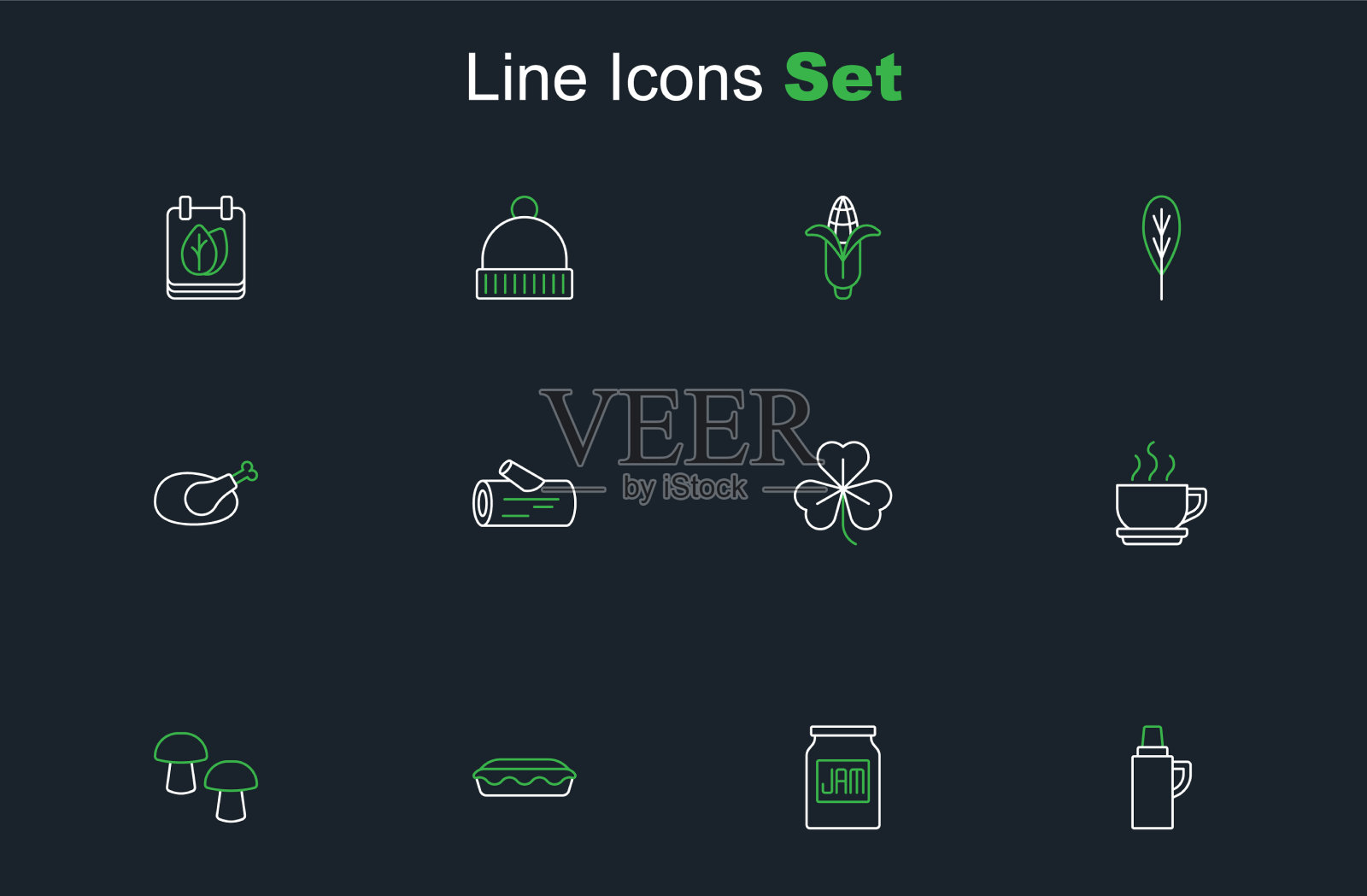 设置线保温瓶容器果酱罐自制馅饼插画图片素材