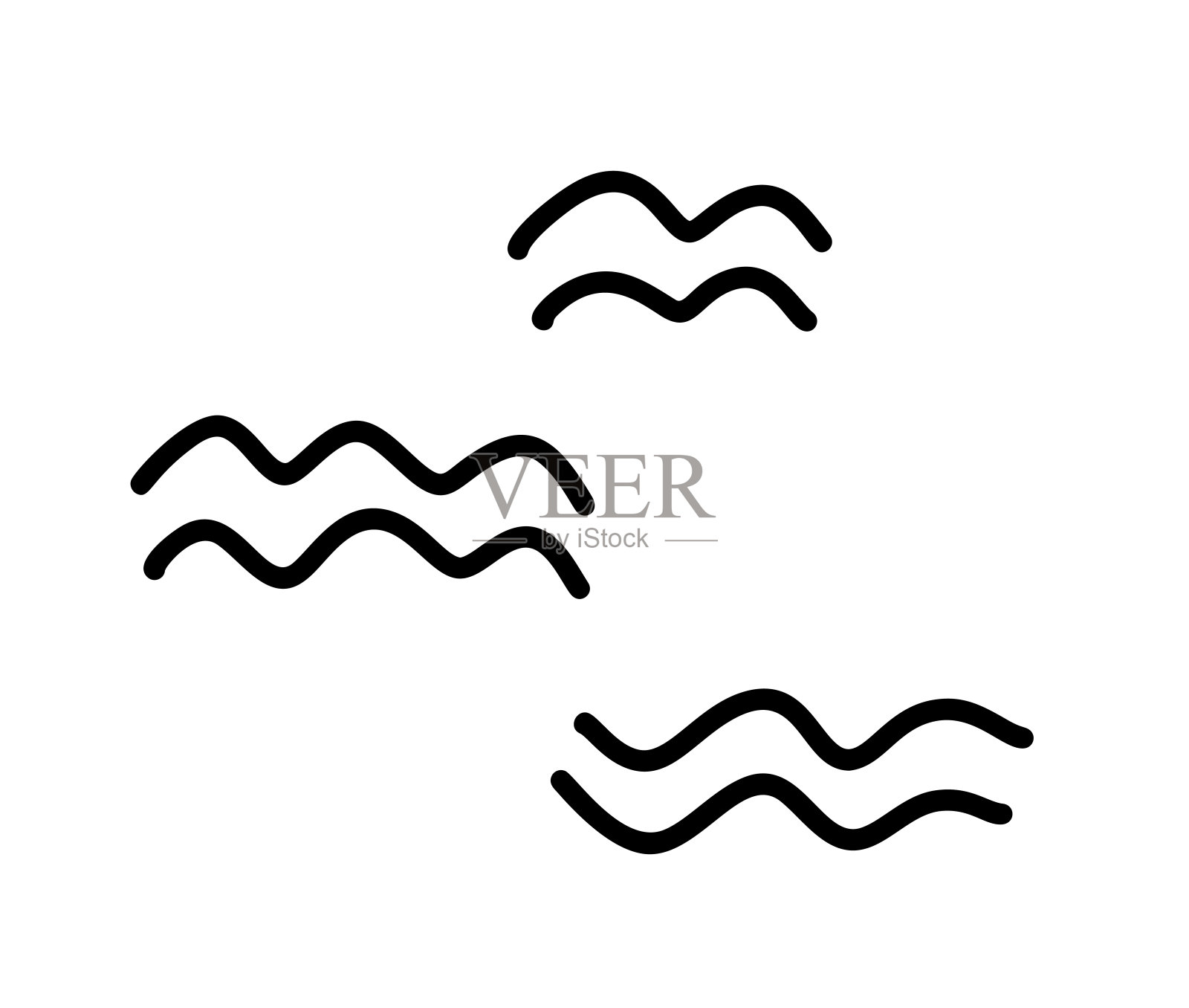 黑色手绘抽象曲线波浪线艺术集。潦草卷曲的笔画矢量收集笔涂鸦书法漩涡。风格草图的情感效果装饰图标插画图片素材