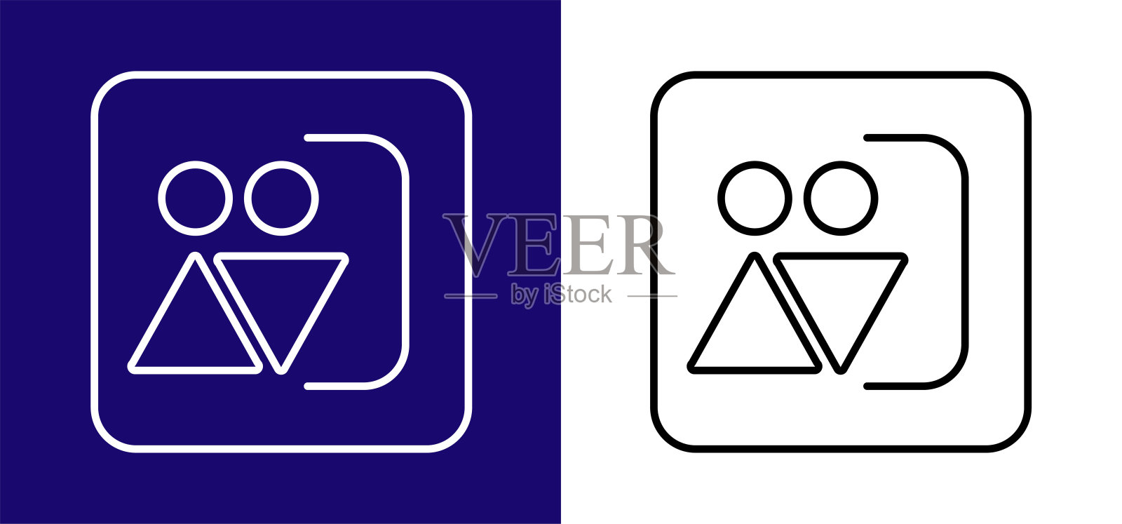 男女洗手间图标。有蓝、白和白、黑两种颜色可供选择。插画图片素材