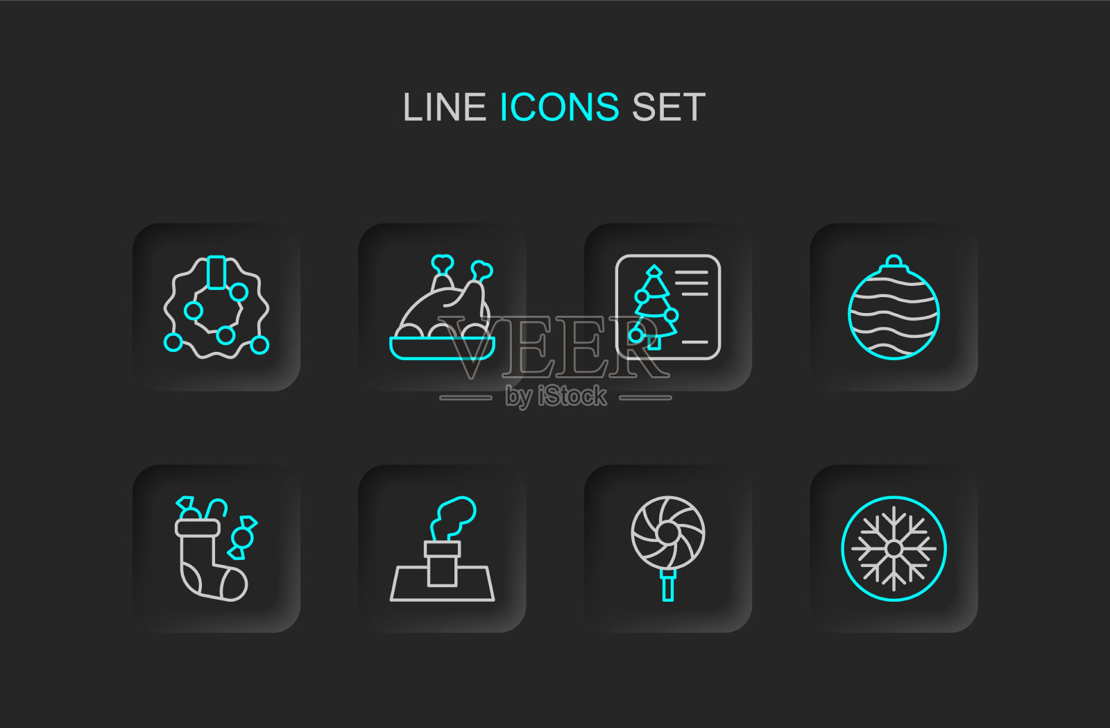 设置线雪花棒棒糖圣诞烟囱插画图片素材