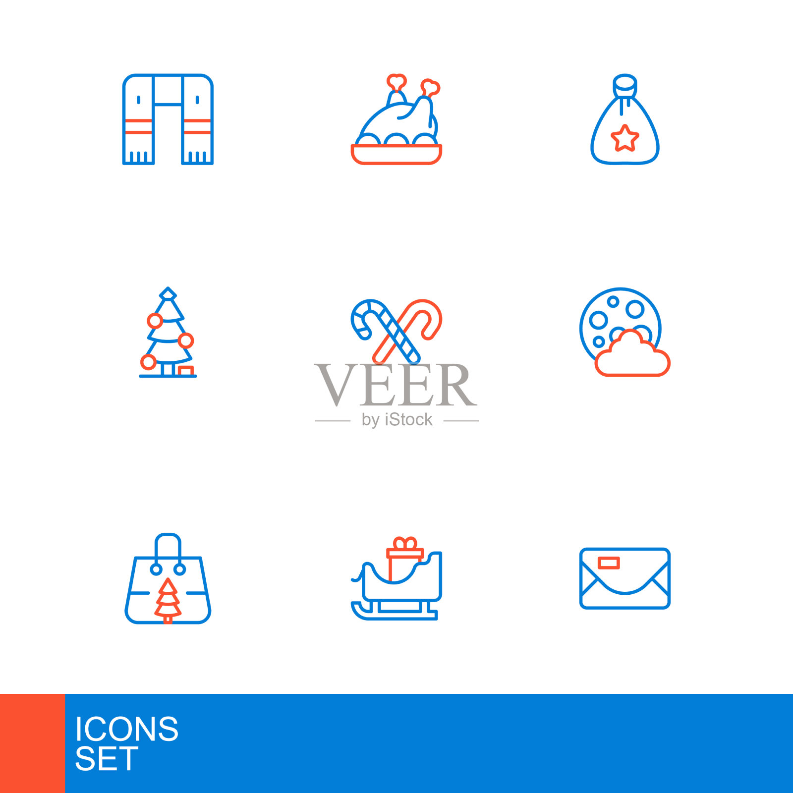 圣诞老人雪橇套线信封插画图片素材