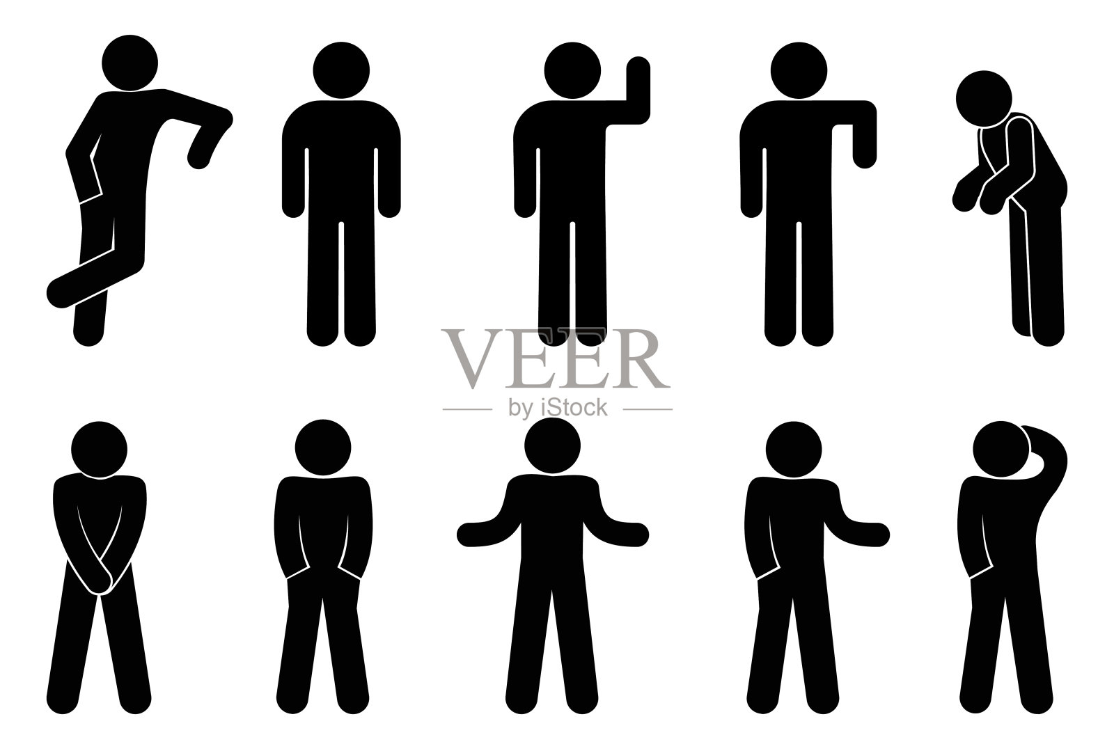 人的图标，简笔画，人的剪影，一组姿势和手势，人们孤立在白色插画图片素材