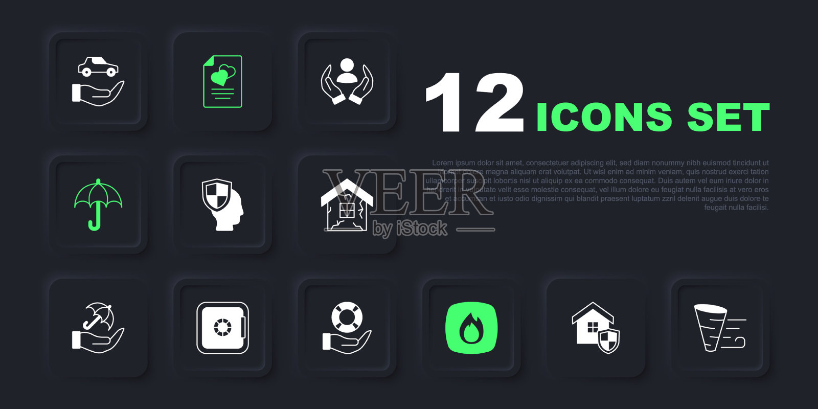 用盾牌设置房屋龙卷风人寿保险火灾插画图片素材