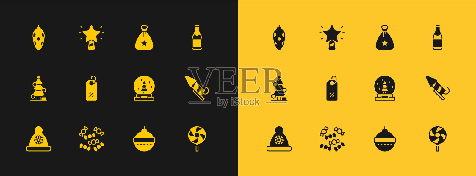 设置香槟酒瓶糖果圣诞雪球插画图片素材