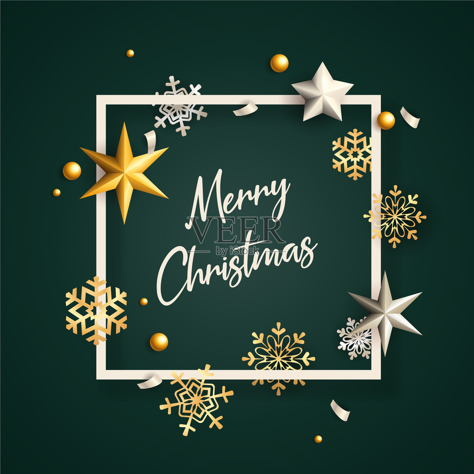 圣诞快乐的横幅在框架上与雪花插画图片素材