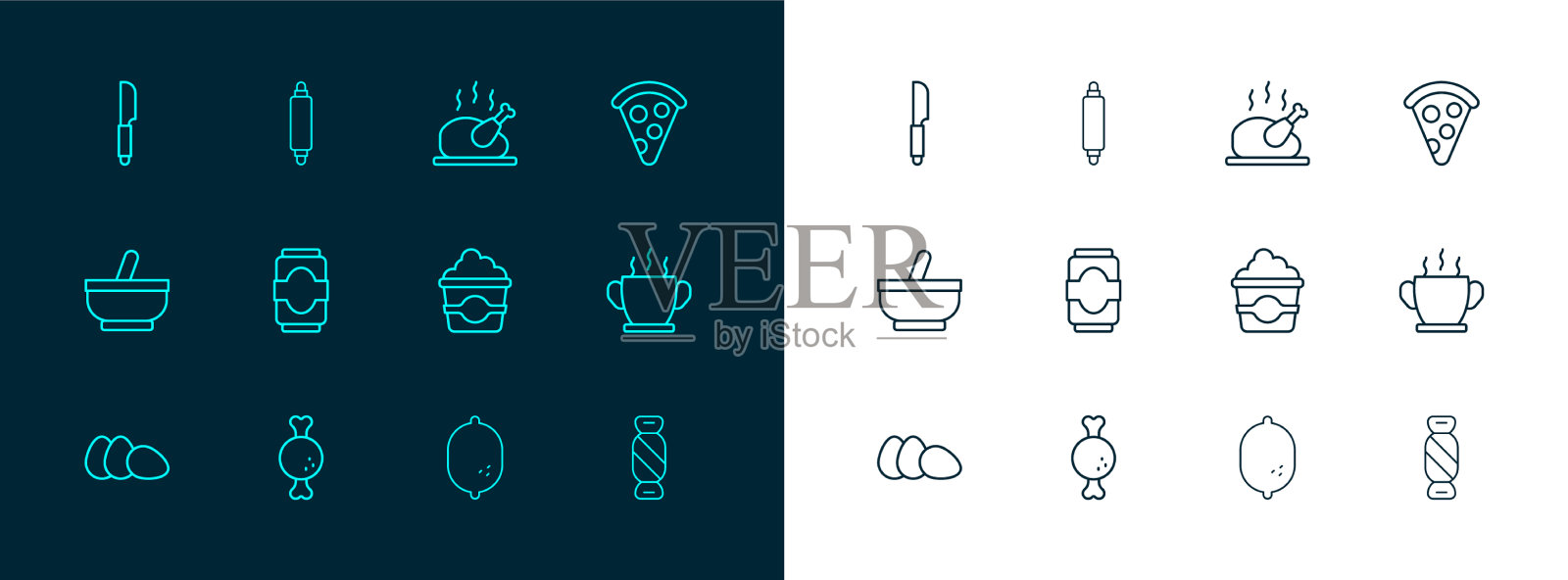将披萨切片鸡腿爆米花放入插画图片素材