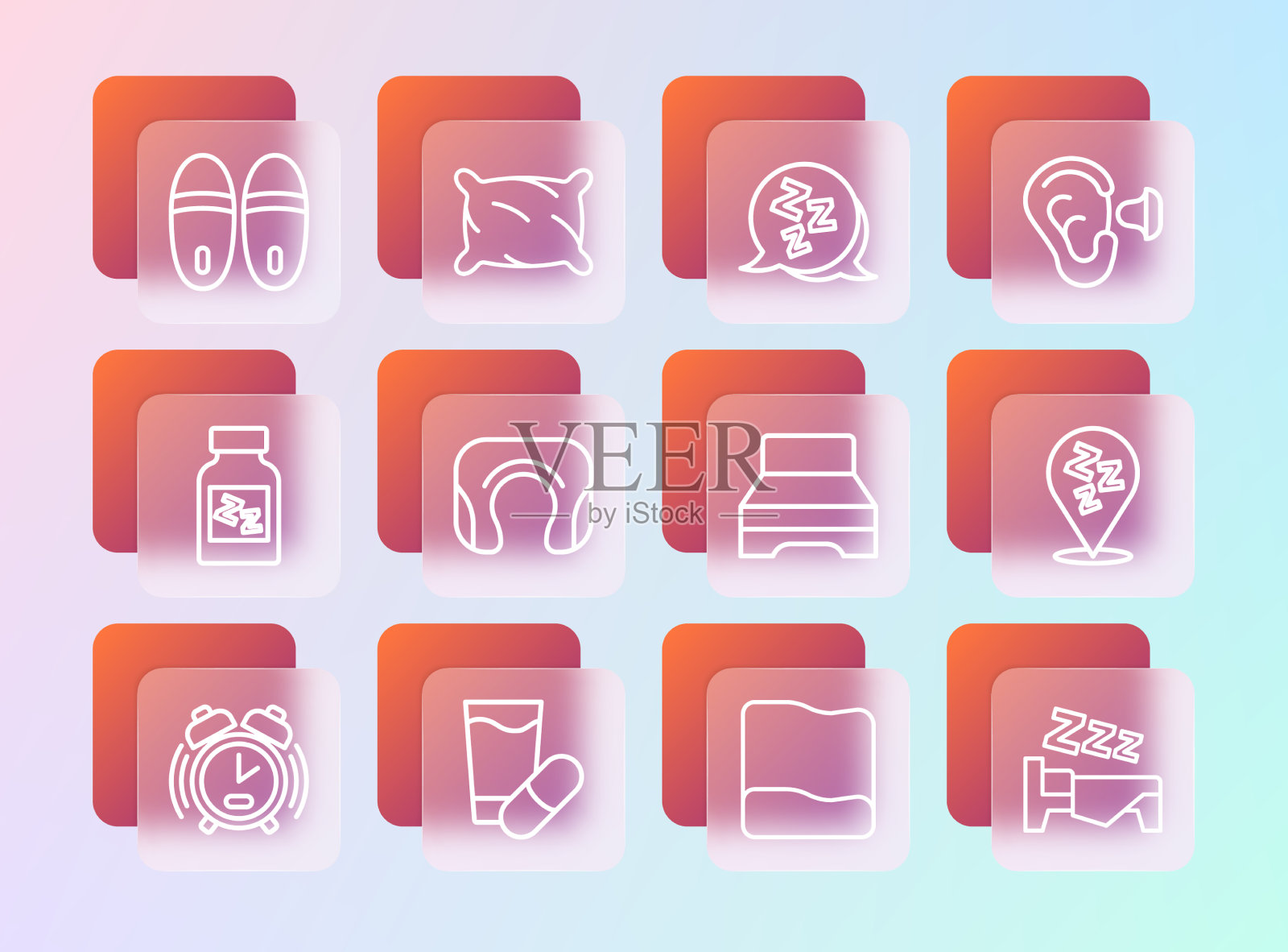 设行耳塞和耳安眠药大床插画图片素材