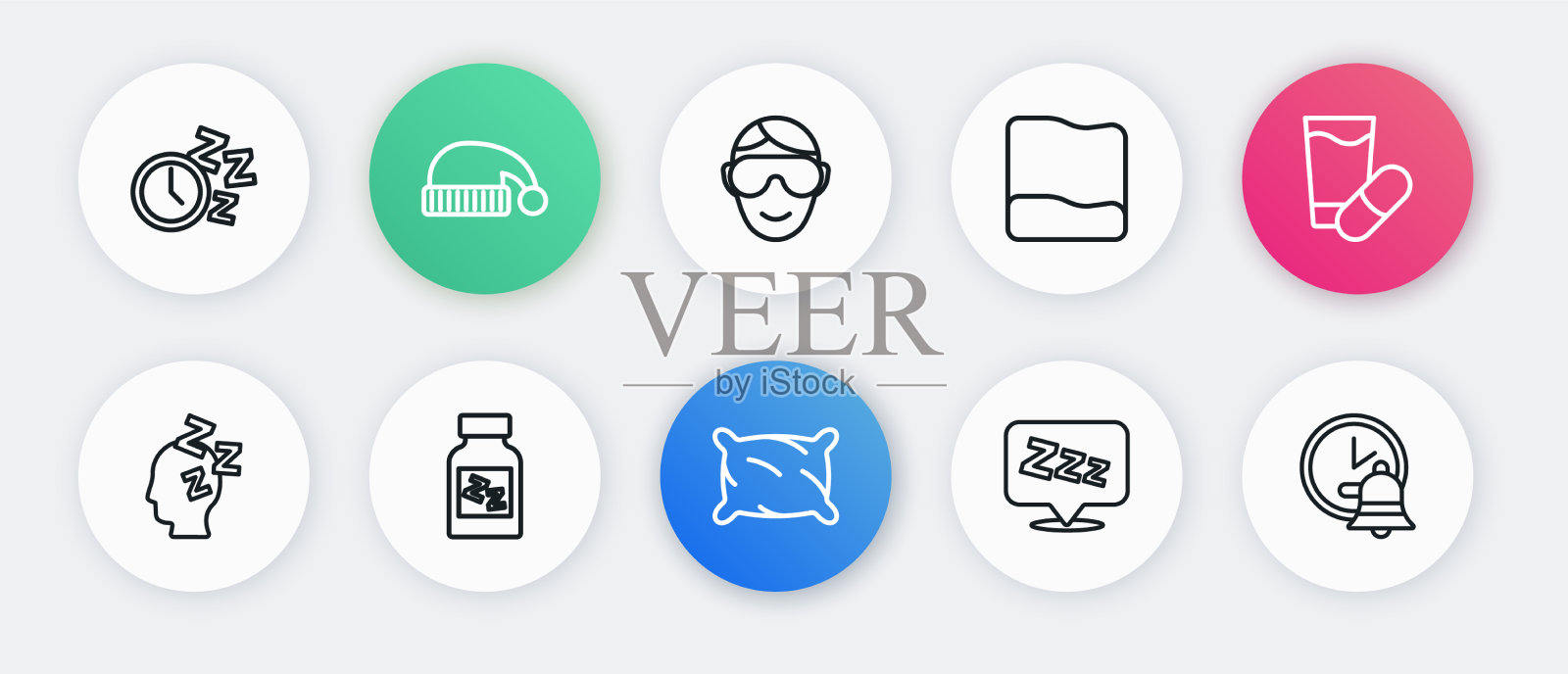 设线枕安眠药梦困眼插画图片素材