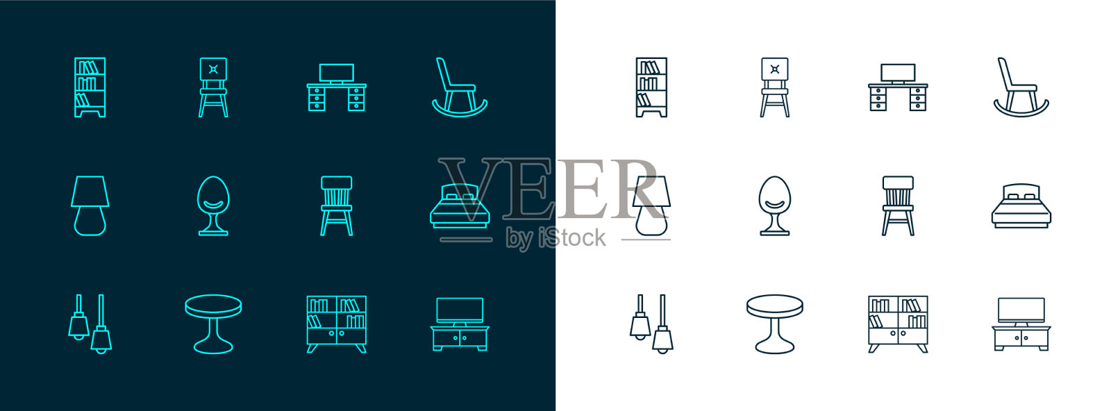 设线扶手椅、圆桌椅库插画图片素材