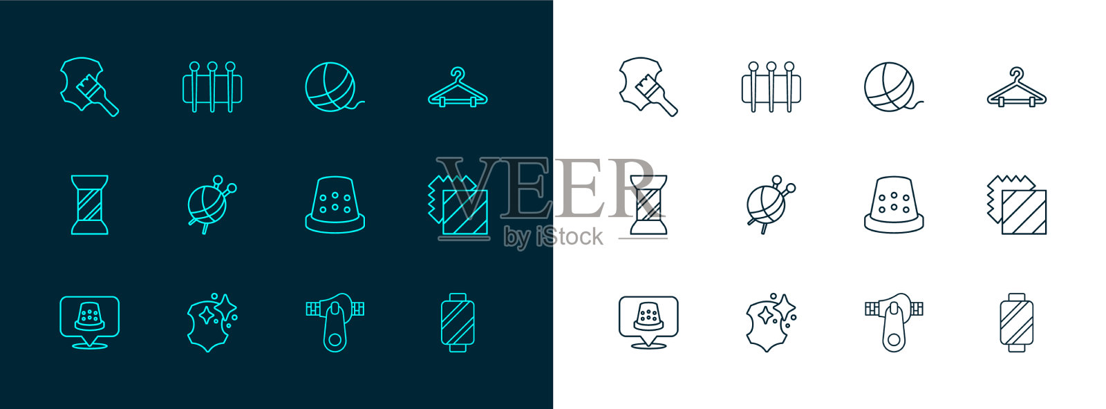 设置线衣架衣柜皮革顶针插画图片素材