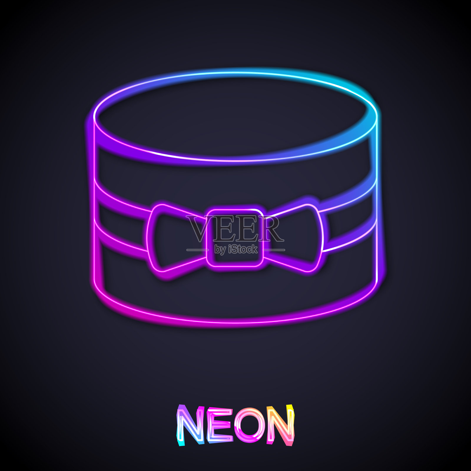 发光的霓虹线礼盒图标孤立的黑色插画图片素材