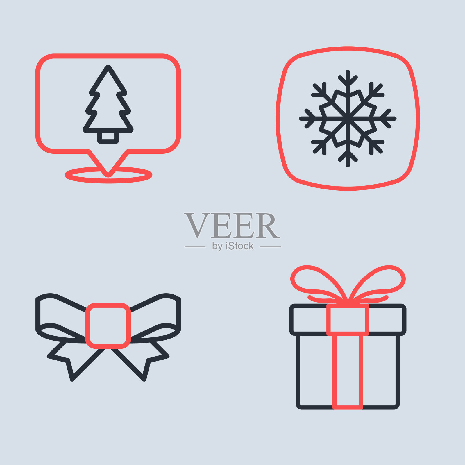 设行雪花礼盒和圣诞蝴蝶结插画图片素材