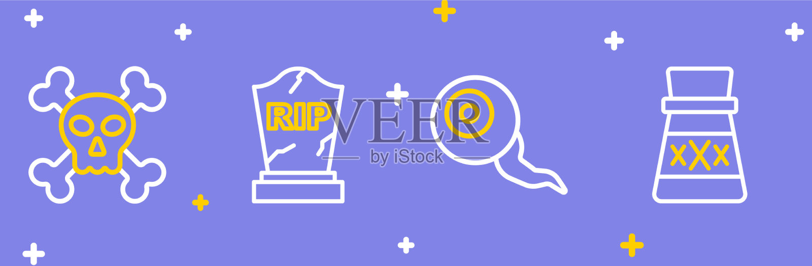 设置线瓶药水眼墓碑撕裂插画图片素材