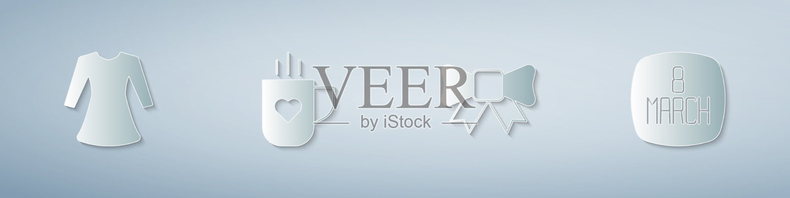 套装女士礼服咖啡杯和心意礼物蝴蝶结插画图片素材