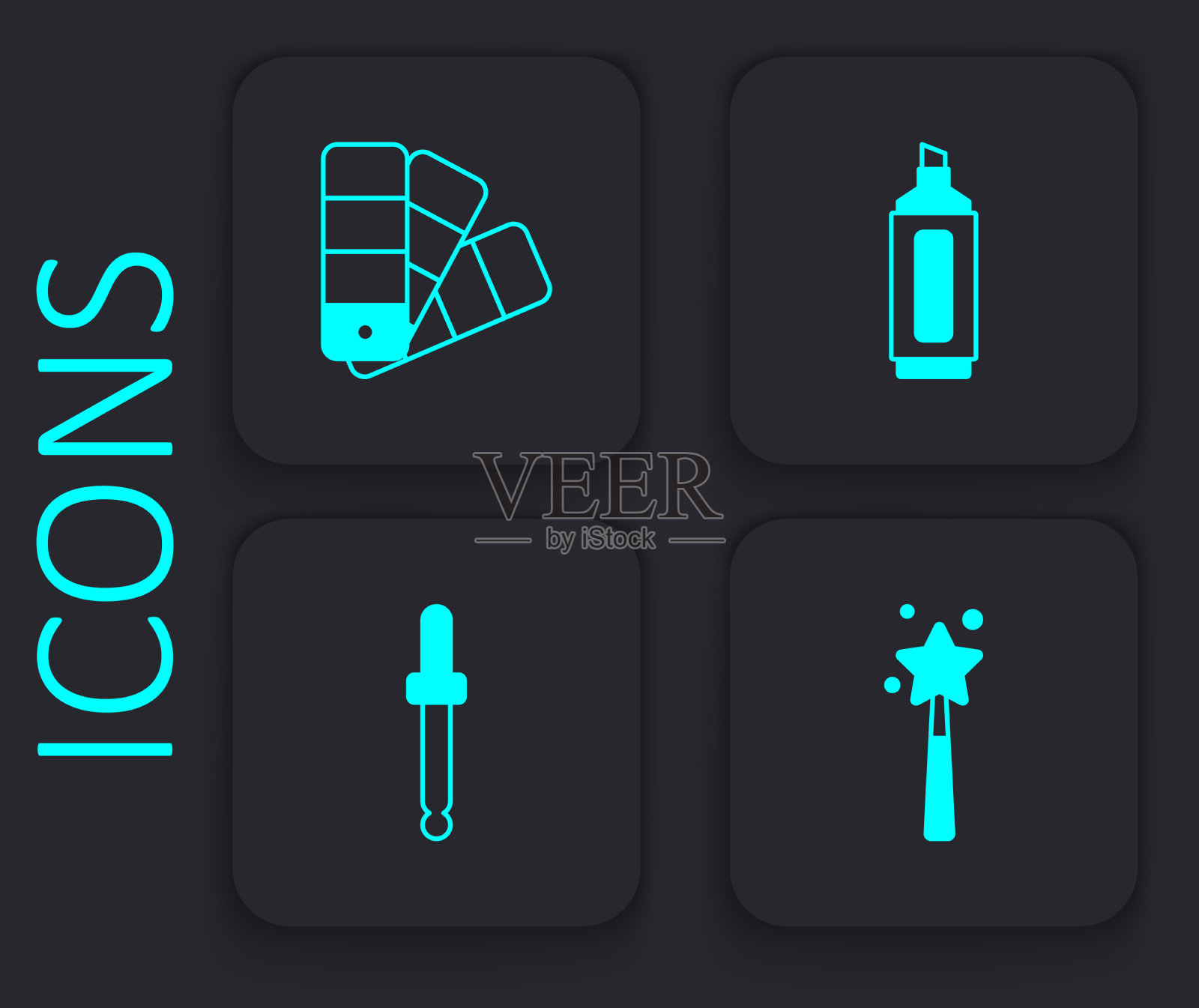 设置魔术棒和调色板引导笔和记号笔插画图片素材