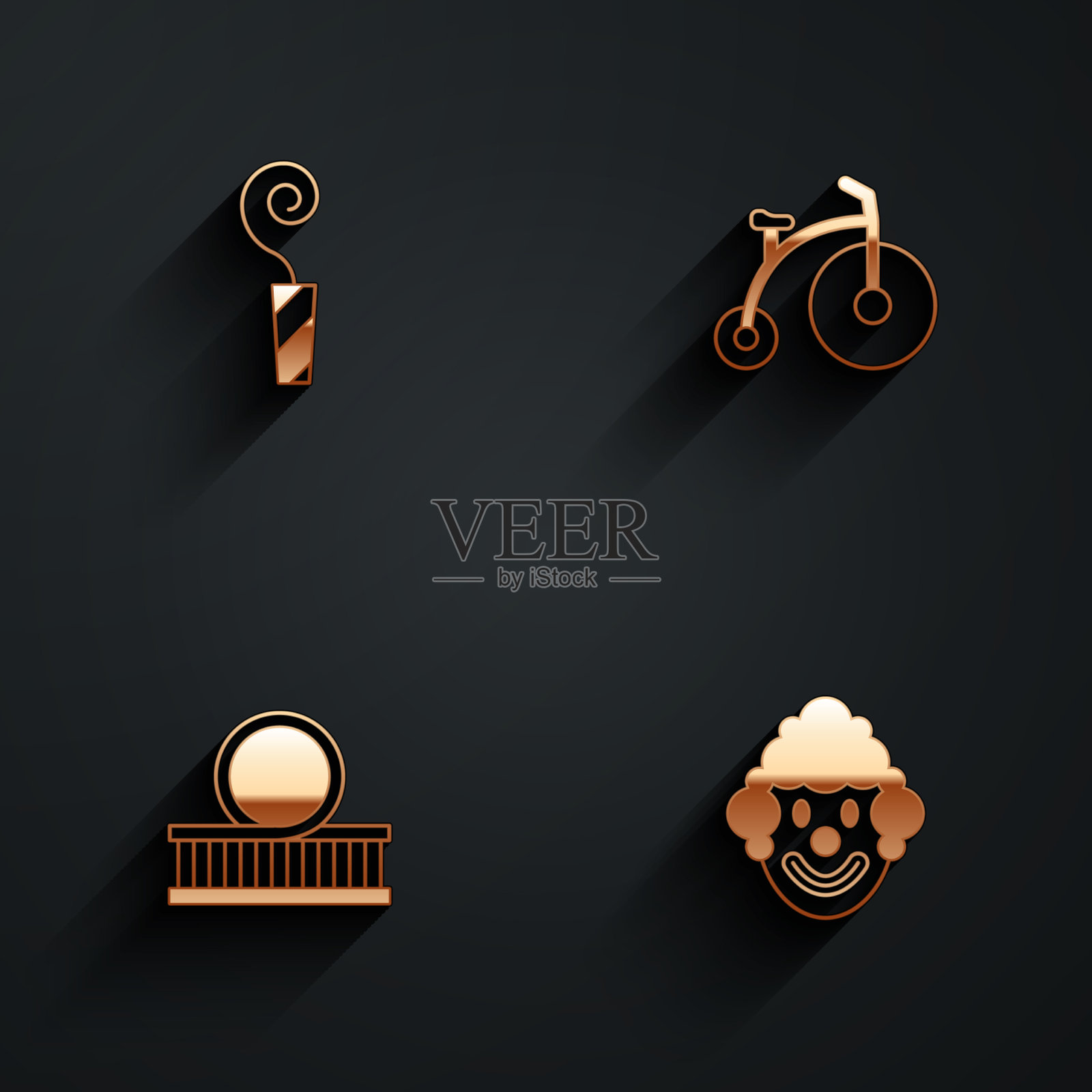 设置生日派对喇叭老式自行车滚轮插画图片素材