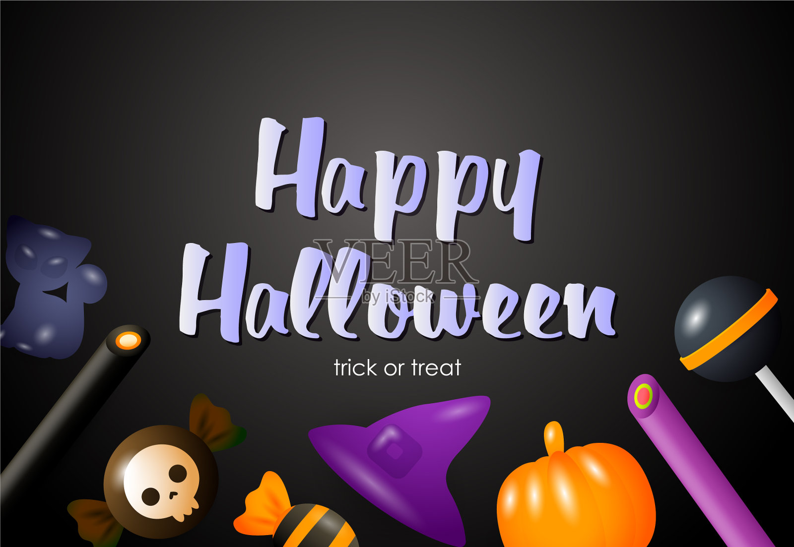 万圣节贺卡上设计有快乐的糖果插画图片素材