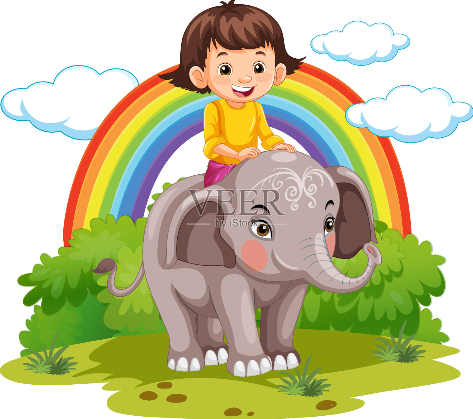 骑着大象的女孩设计元素图片