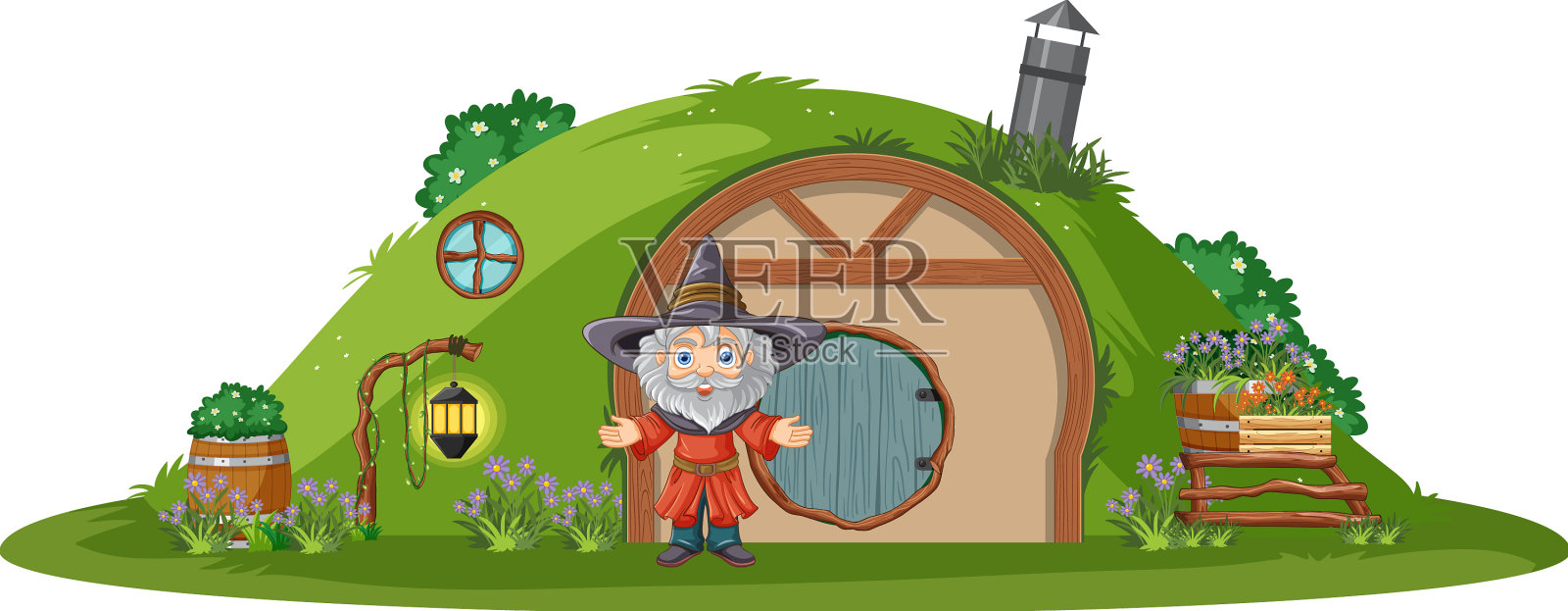 巫师站在霍比特人的房子前设计元素图片