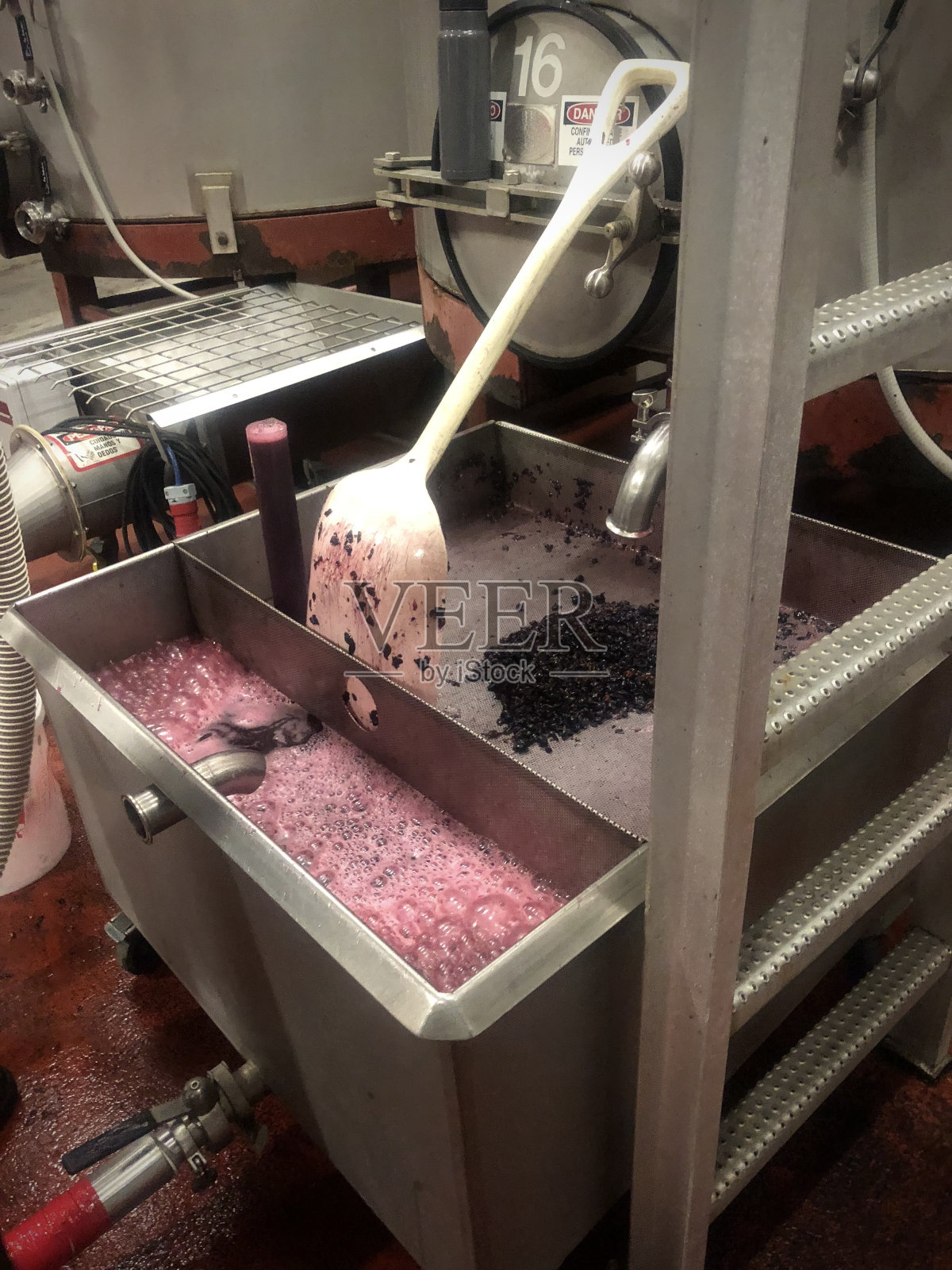 葡萄经过加工，开始酿造葡萄酒照片摄影图片