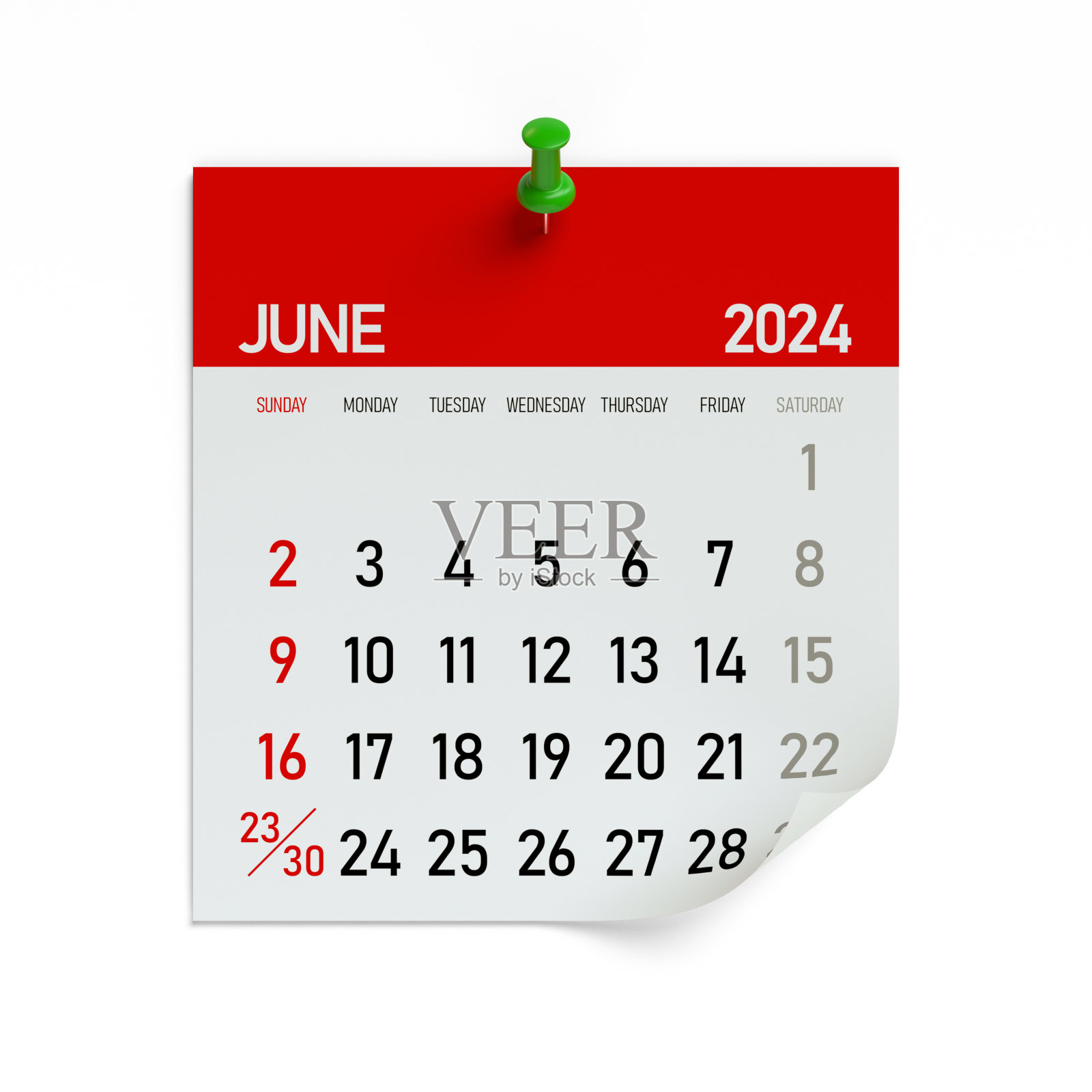 2024年6月-日历。隔离在白色背景上。3D插图照片摄影图片