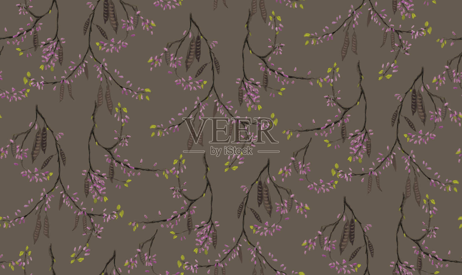 优雅的重复图案粉红色的金合欢花在棕色的背景插画图片素材