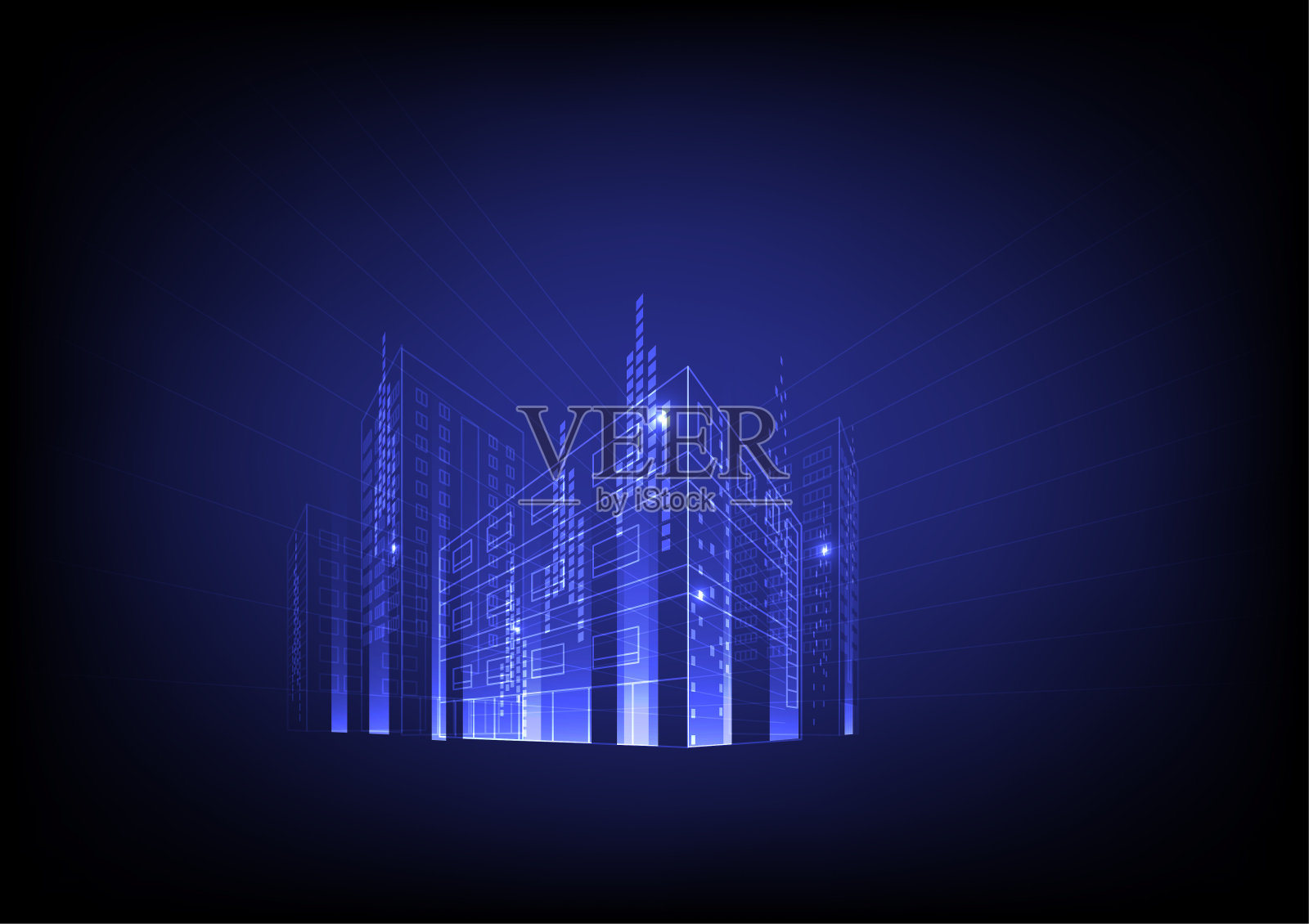 蓝色建筑的透视图插画图片素材