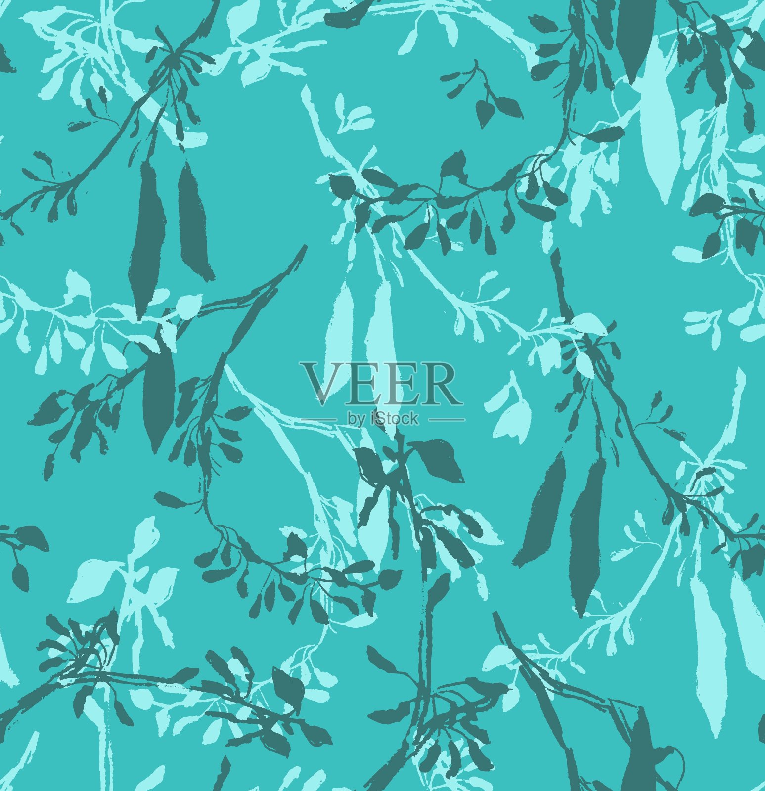 海蓝宝石重复图案的野生金合欢枝与花和豆荚插画图片素材