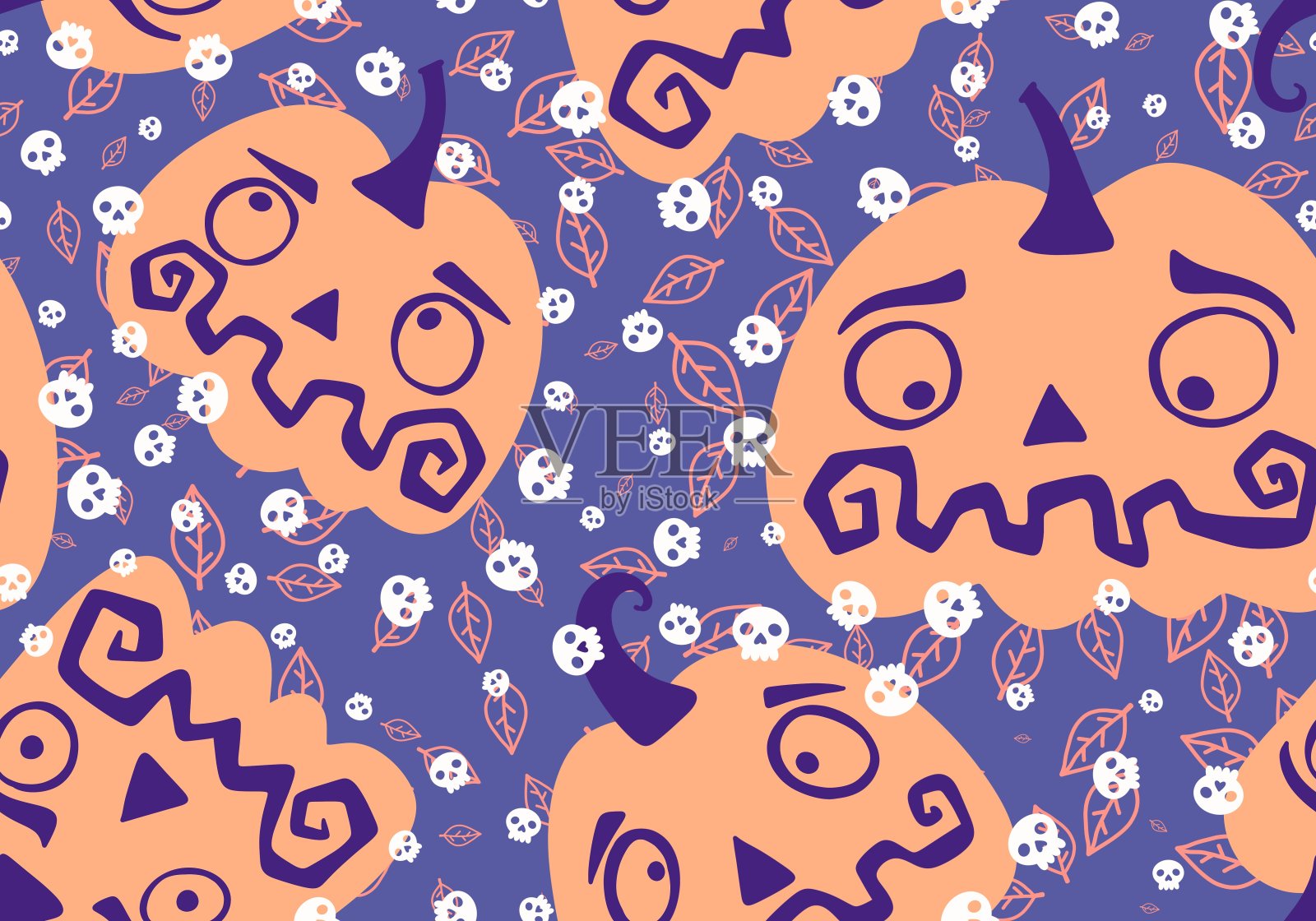 万圣节无缝南瓜图案用于织物和纺织品及包装插画图片素材