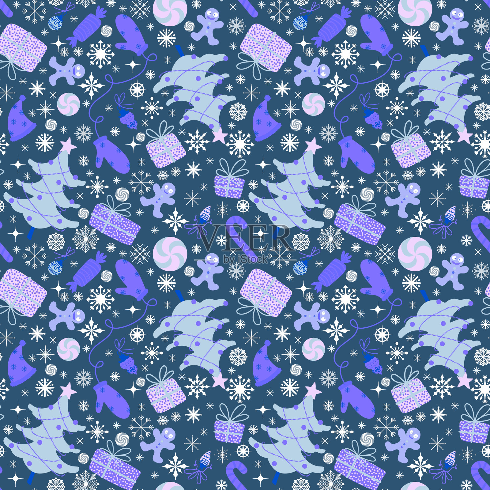 圣诞树的无缝图案包装纸和织物插画图片素材