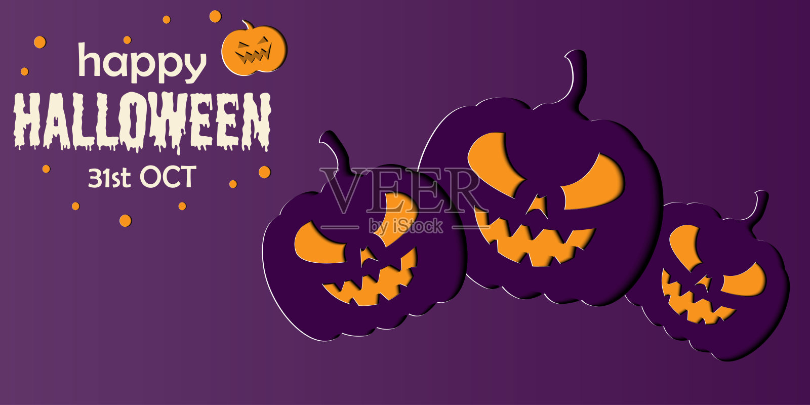 快乐的万圣节横幅或聚会邀请背景剪纸风格。插画图片素材