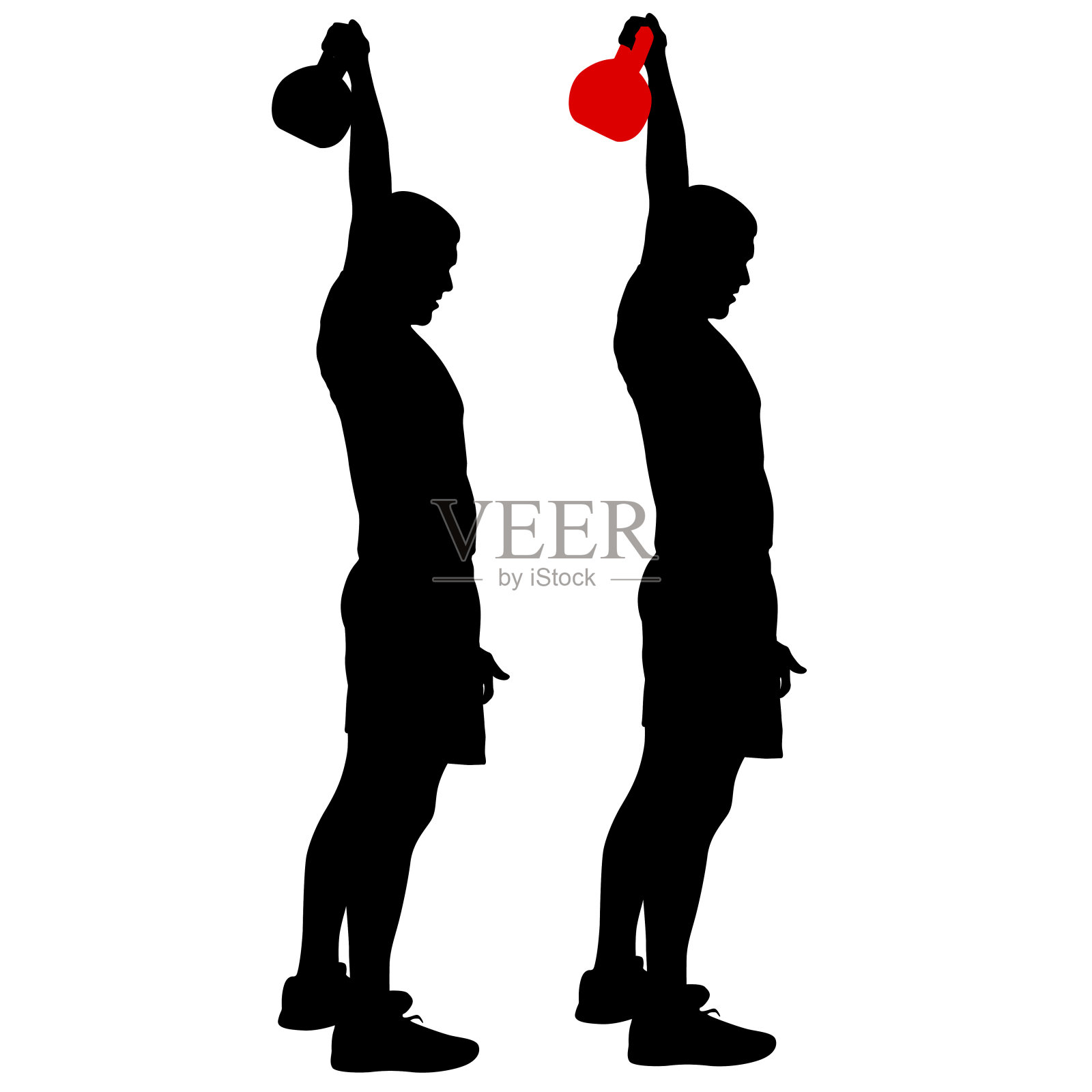 手持水壶铃的肌肉男剪影插画图片素材