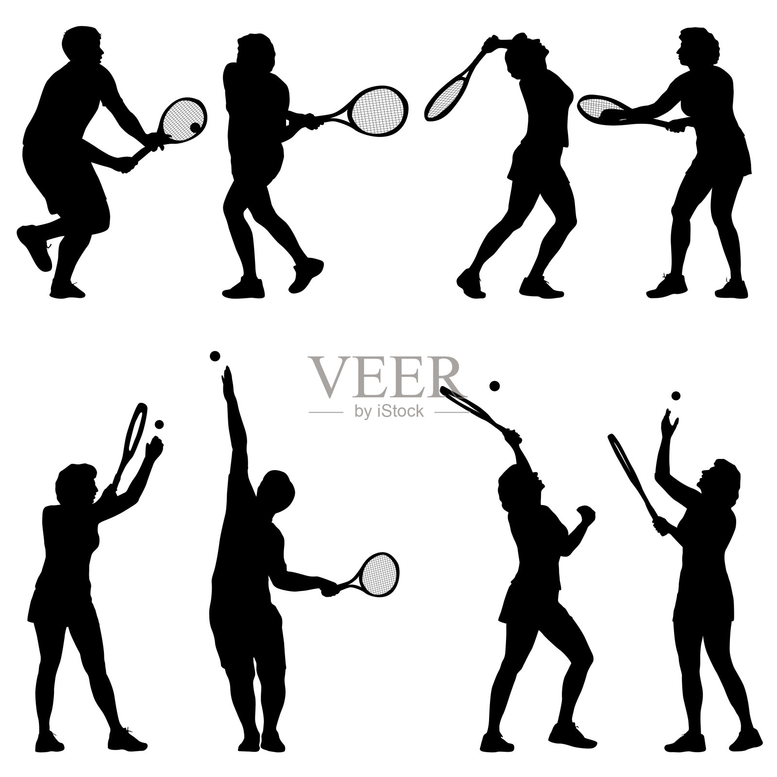 黑色的女性羽毛球运动员剪影在白色的背景插画图片素材