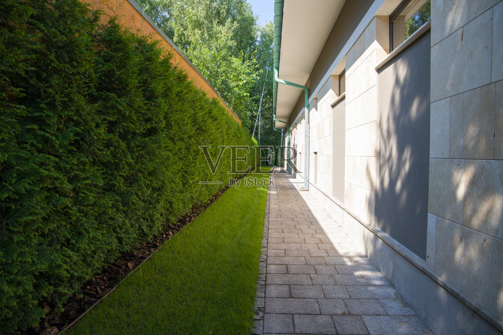 房子的墙和土屋的墙，草坪。照片摄影图片