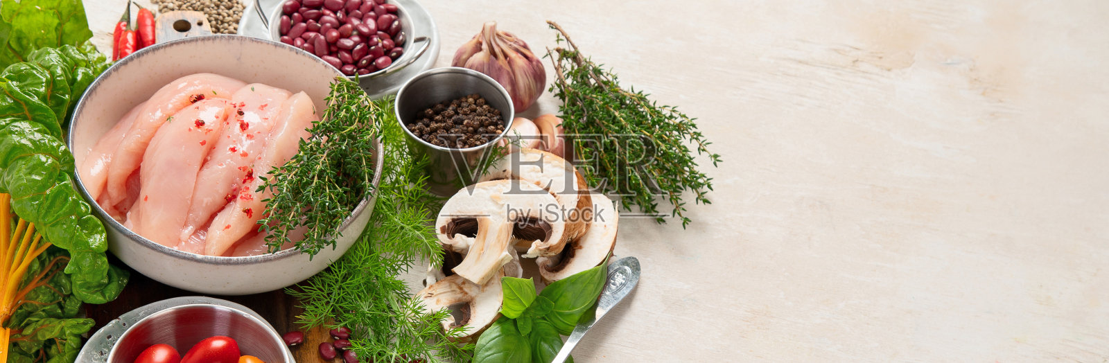 健康食品理念。食品配料背景。俯视图，复制空间照片摄影图片