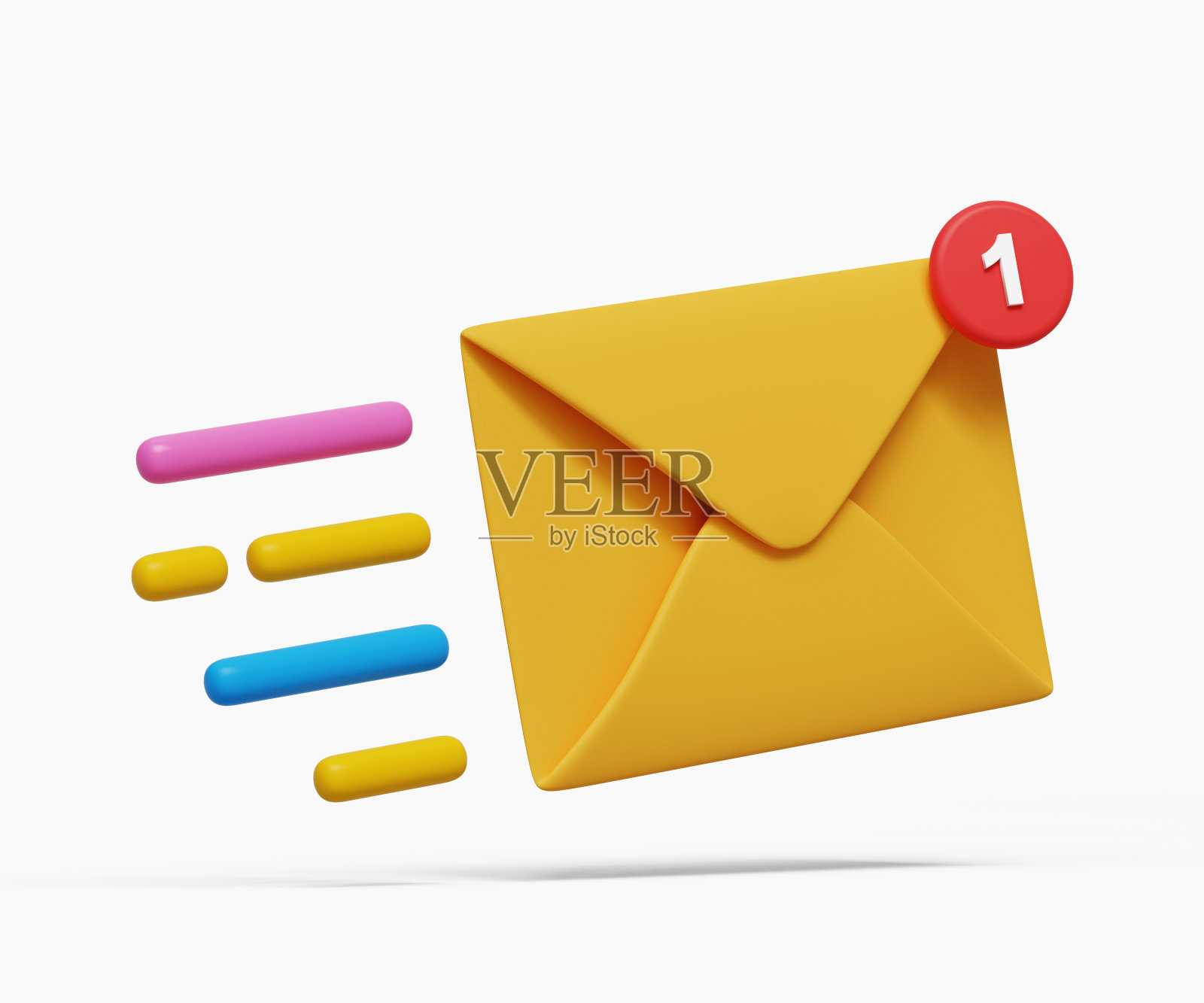 3D飞行信封图标。接收邮件通知。时事通讯和在线电子邮件的概念。三维演示照片摄影图片