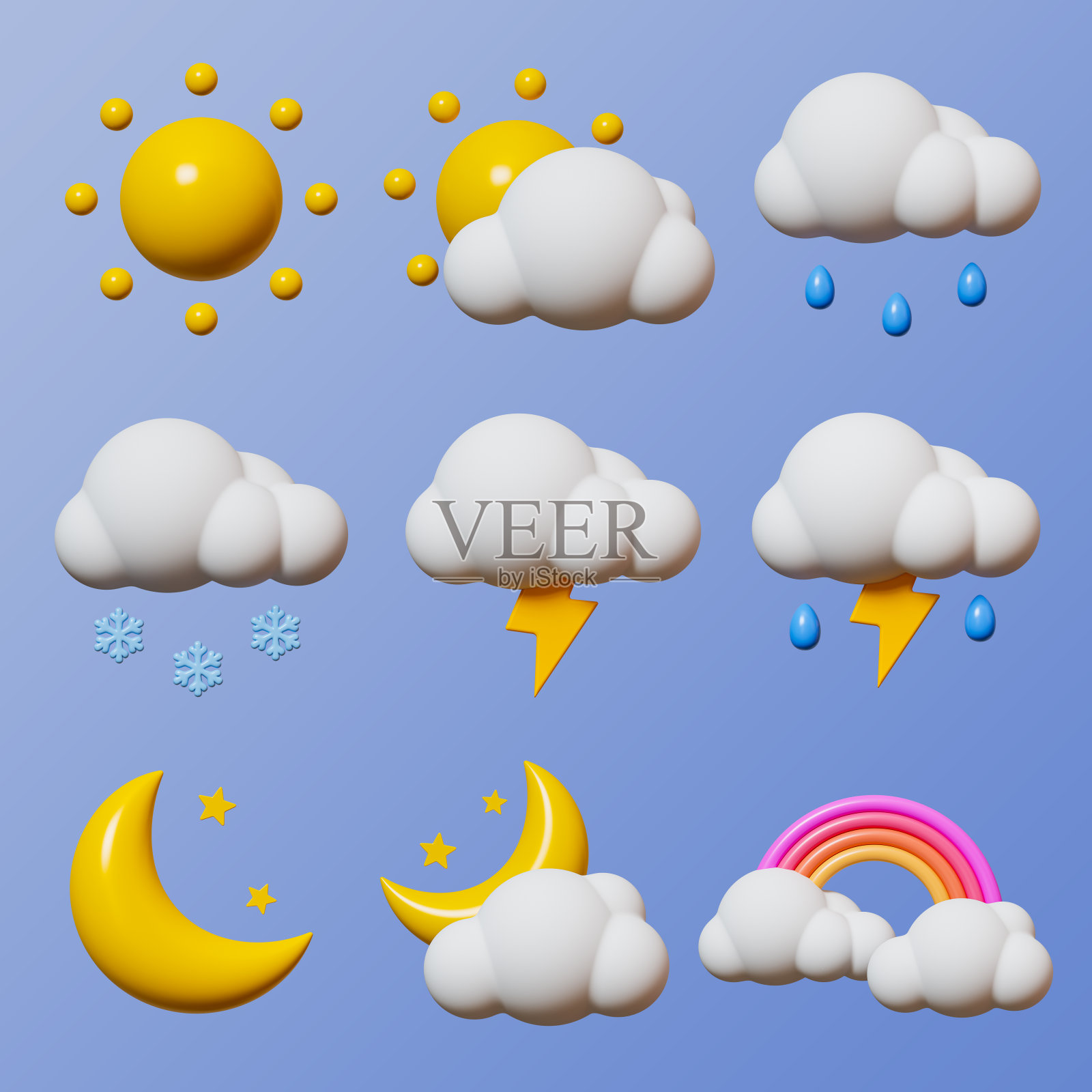 3d最小天气预报概念。一组天气预报图标。3 d演示。照片摄影图片