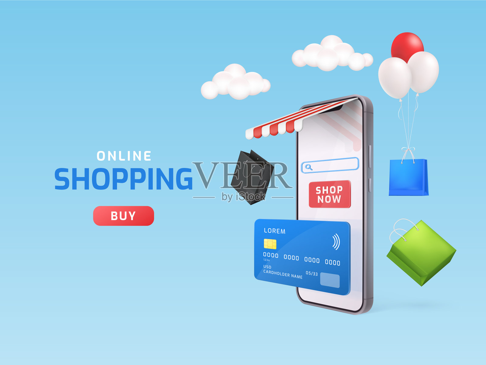 现实的智能手机商店电子商务市场3d插画图片素材