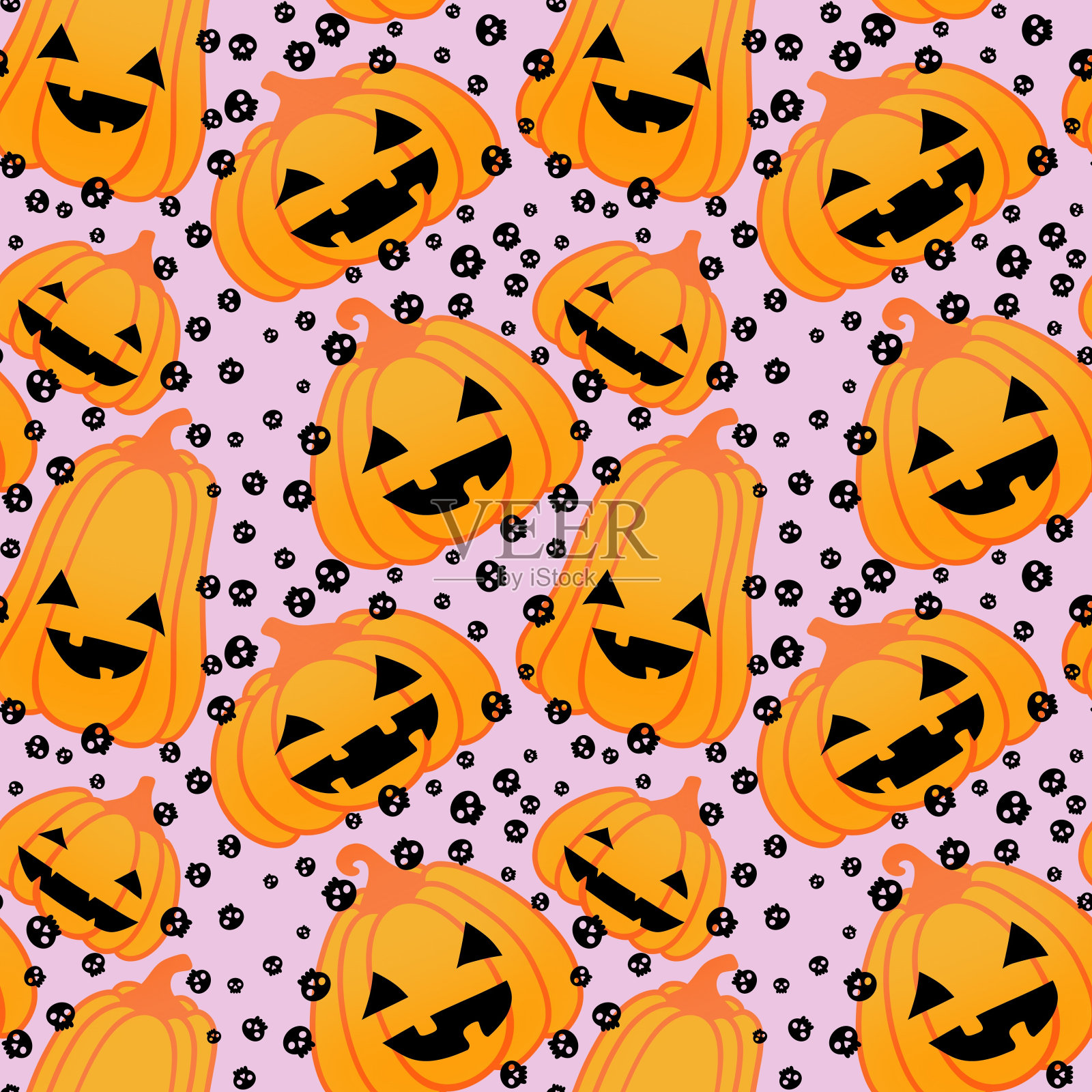 万圣节无缝南瓜图案用于织物和纺织品及包装插画图片素材