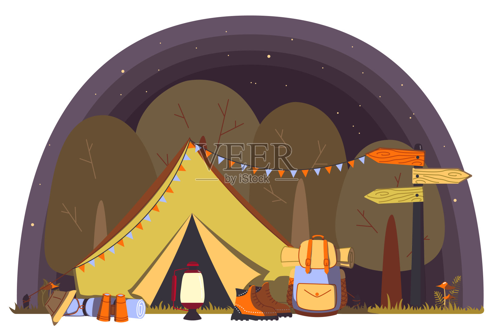 夏令营晚上带着灯插画图片素材