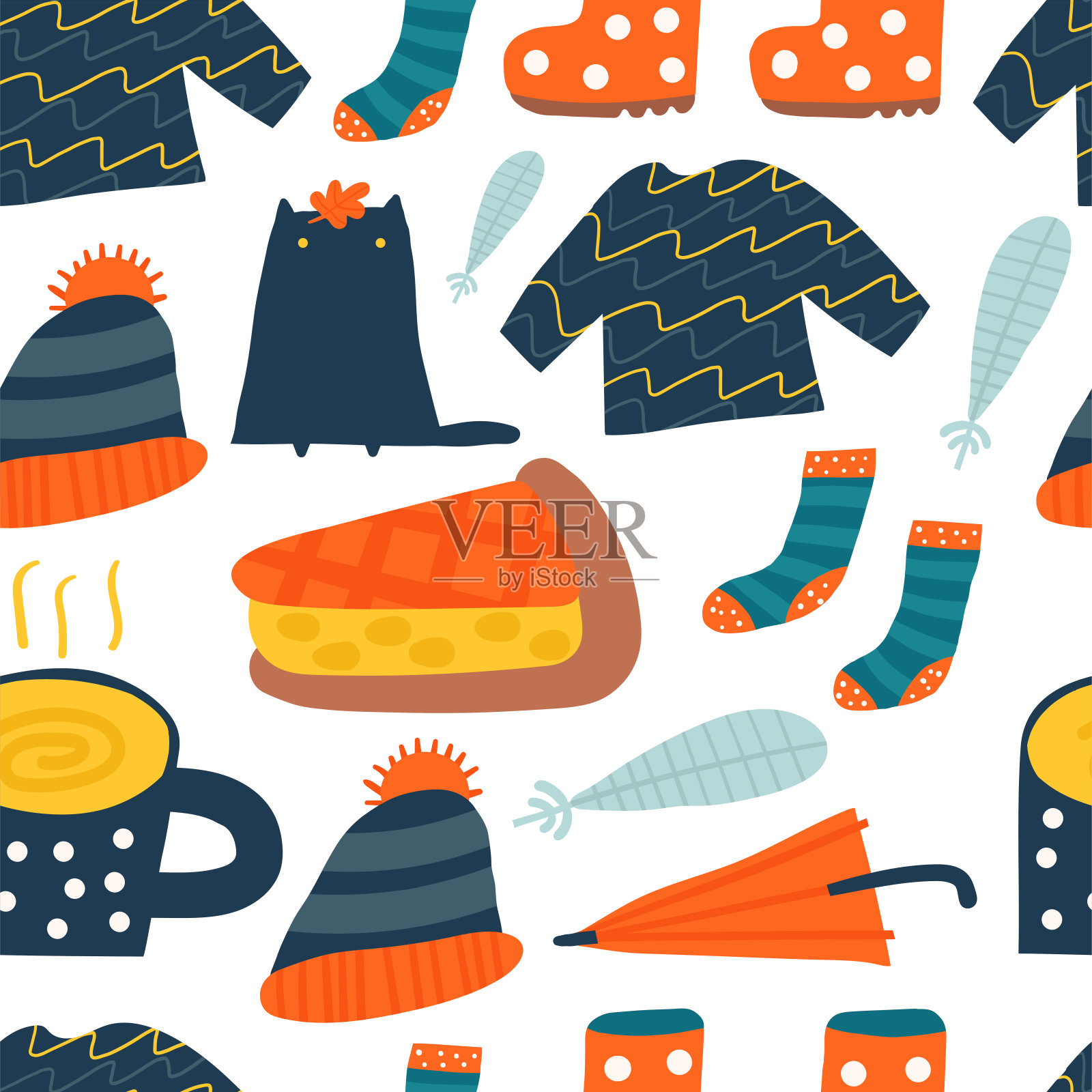 可爱的秋天无缝图案。插画图片素材