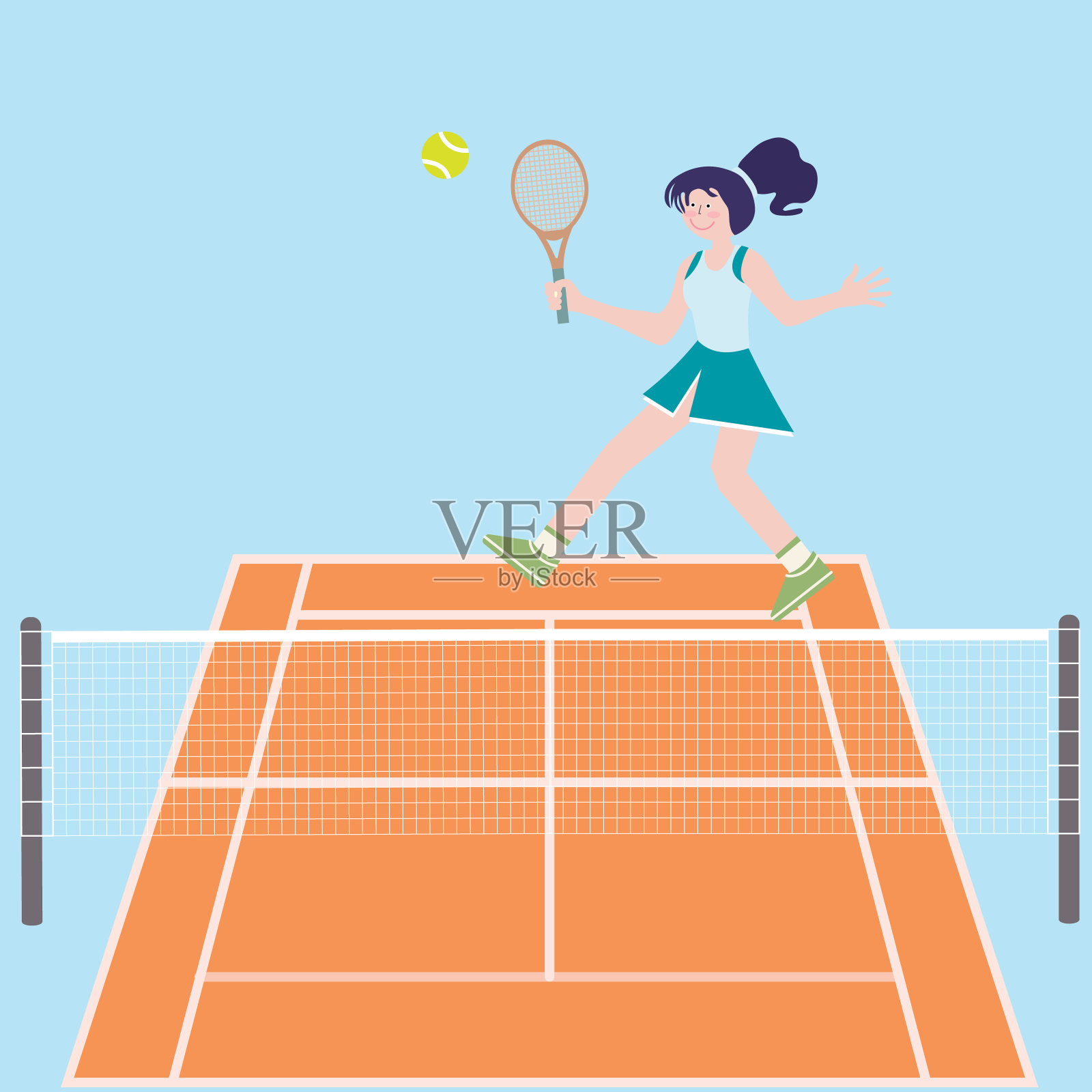 年轻女子打网球卡通矢量插图插画图片素材