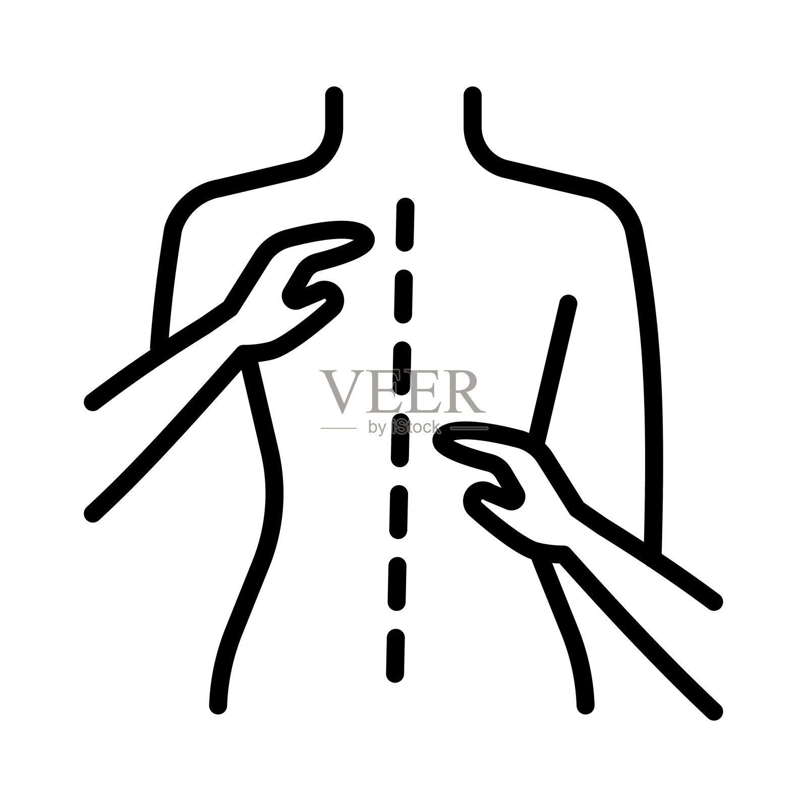 脊椎按摩标志设计矢量插图。人类脊柱疼痛标志。脊柱护理标志。插画图片素材