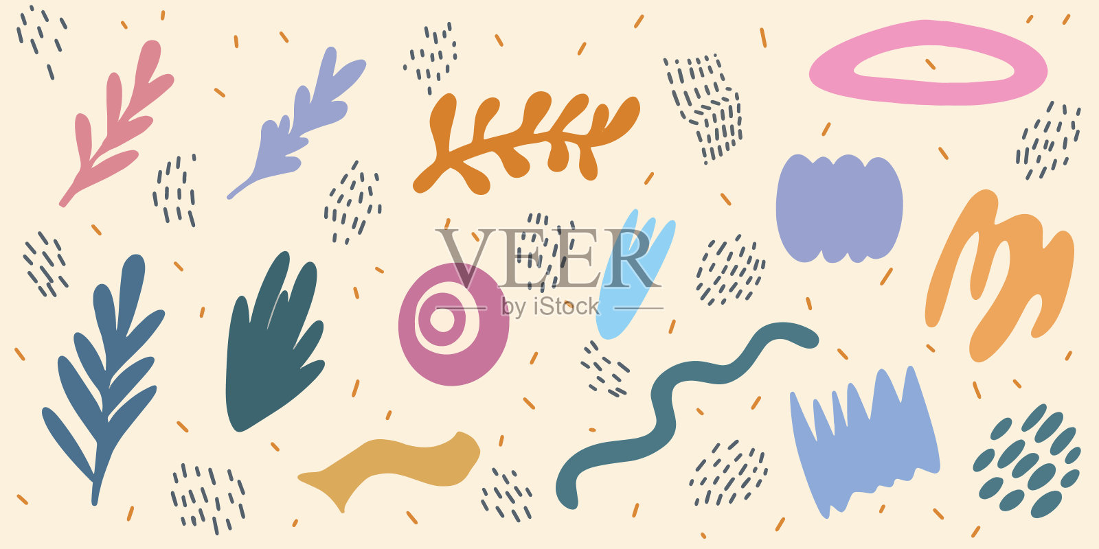 一组抽象形状的风格，彩色手写元素插画图片素材