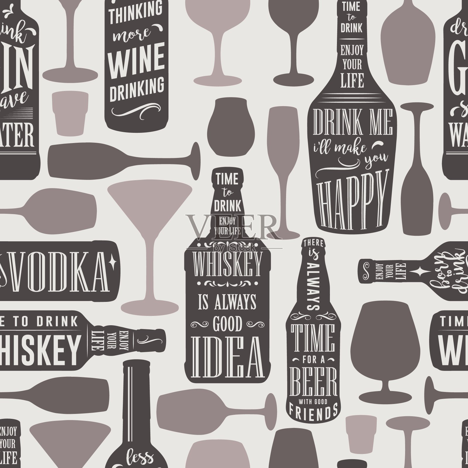 酒精饮料单色无缝图案插画图片素材