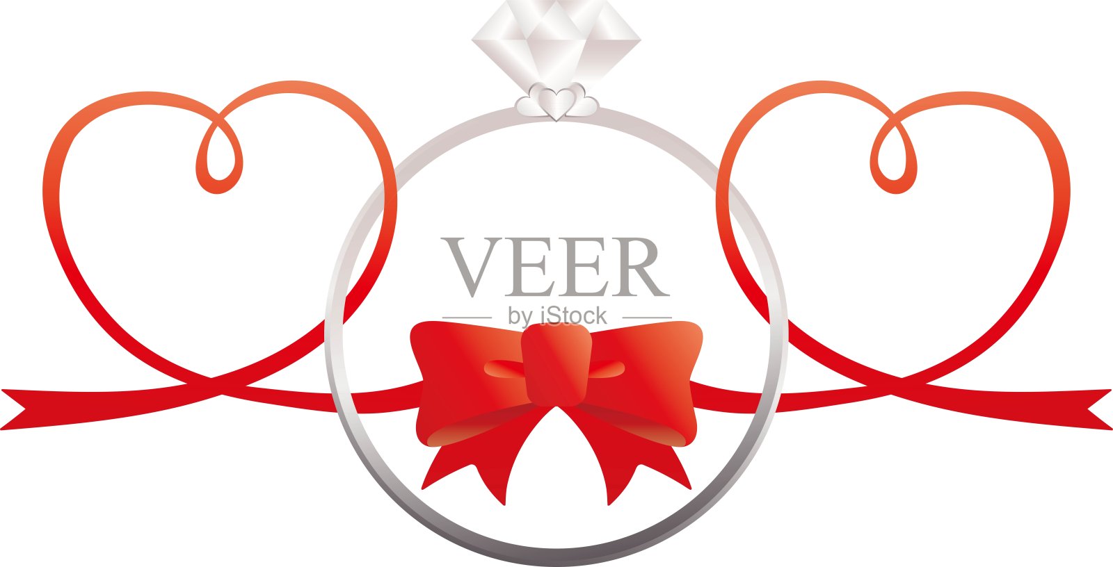 一幅用心形丝带和戒指交织在一起描绘爱情的插图。/插图材料(矢量插图)插画图片素材