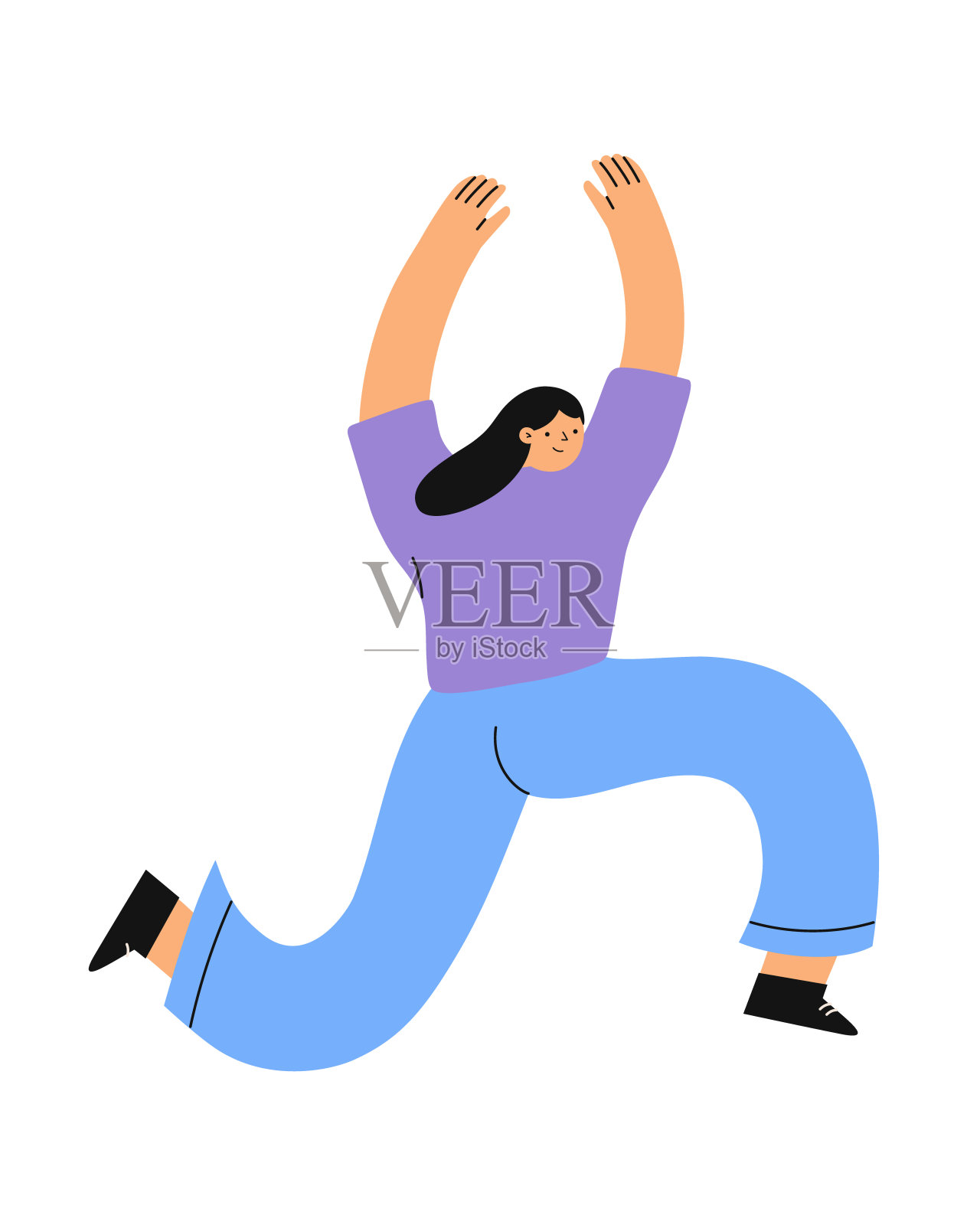 快乐的跳跃女人。平面矢量插图。插画图片素材