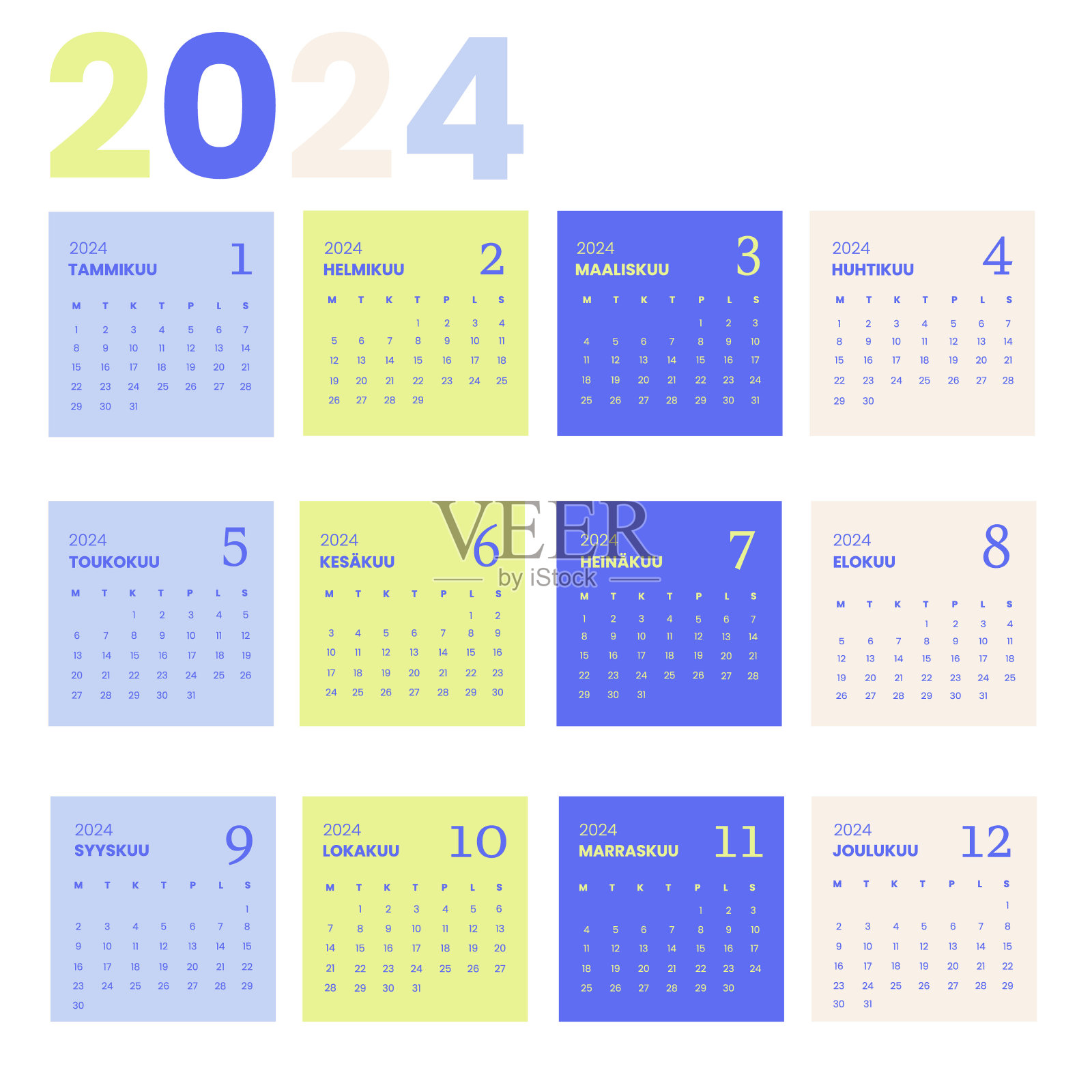 日历2024芬兰语插画图片素材